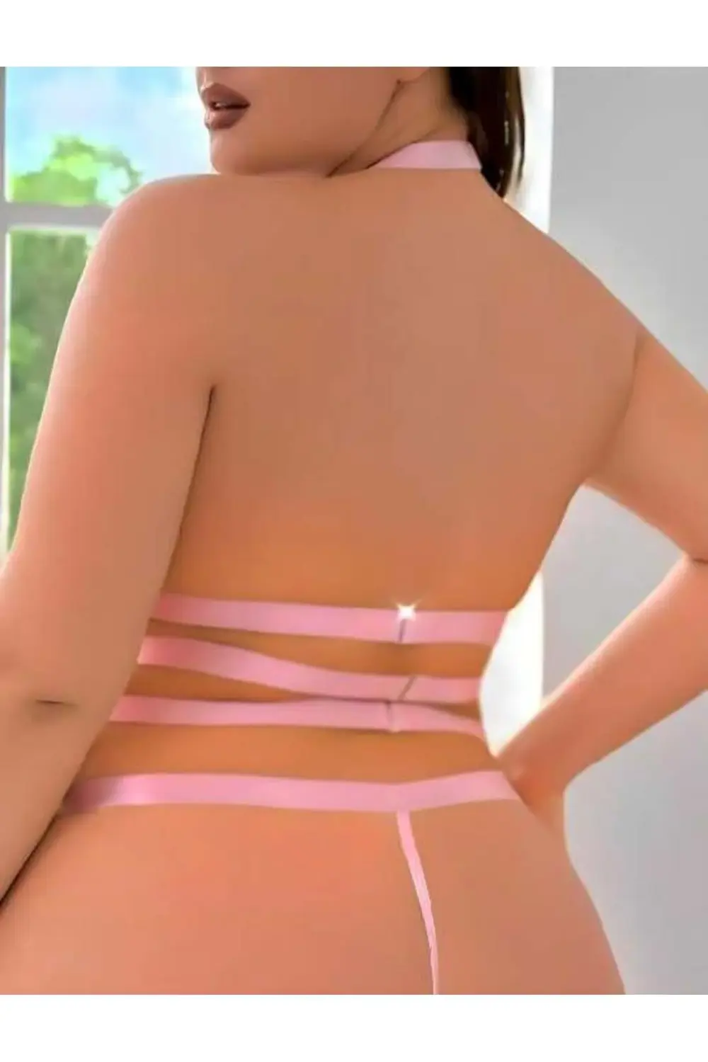 Arias Closet Büyük Beden Pembe Dantel İşlemeli Zincir Detaylı Jar