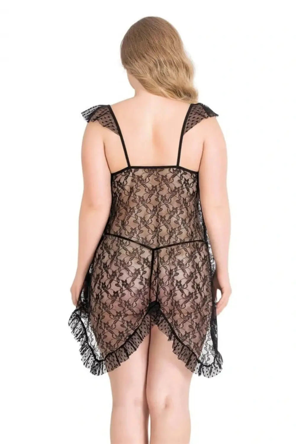 Arias Closet Büyük Beden Siyah Kısa Tül Gecelik