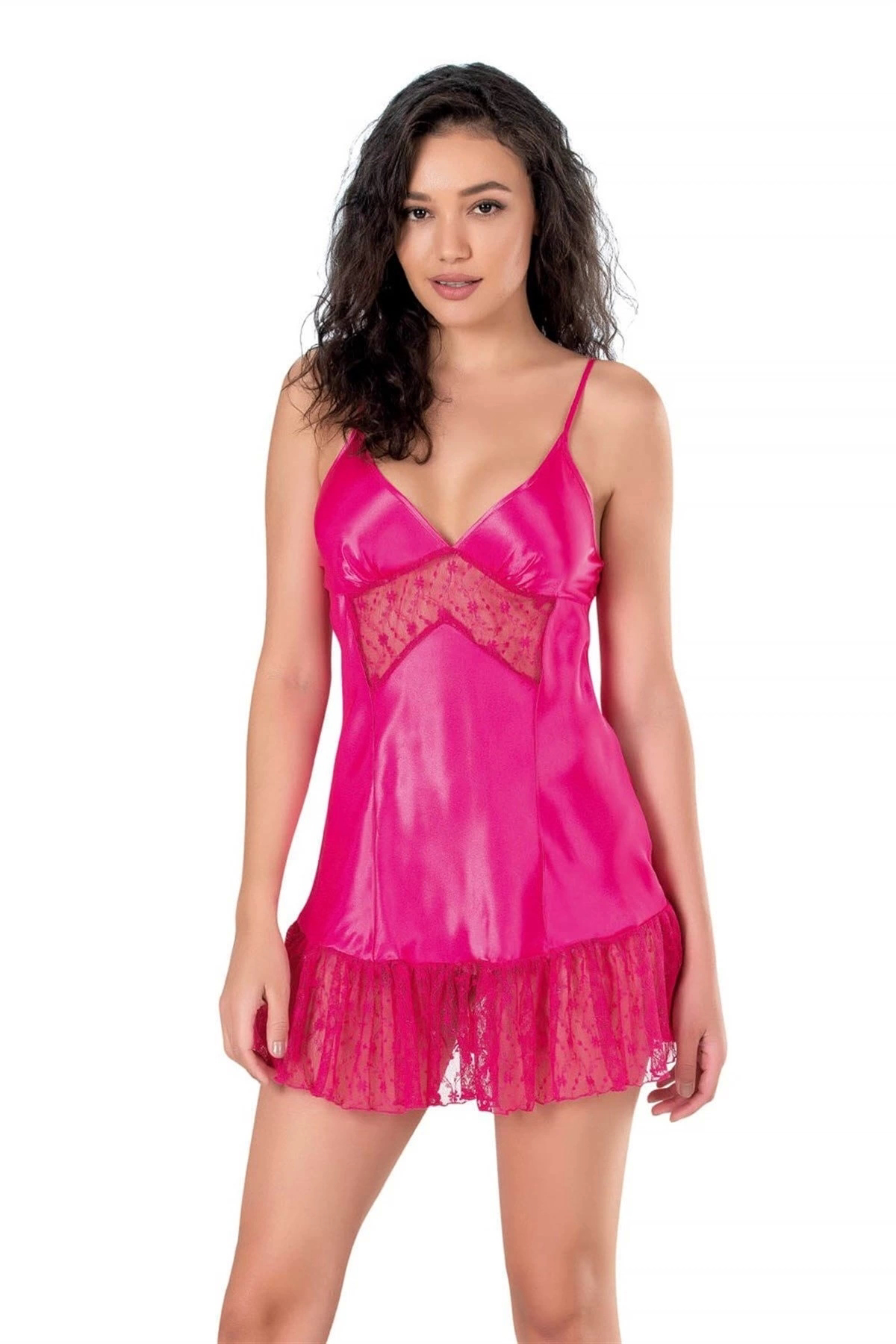 Aria's Closet Arias Closet Fuşya Kisa Saten Gecelik