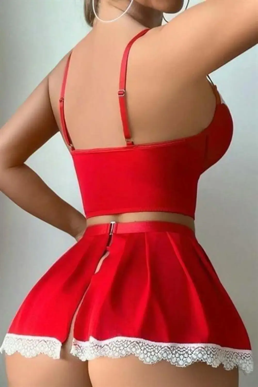 Arias Closet Kırmızı Beyaz Bacak Aksesuarlı Büstiyerli Fantezi Ko