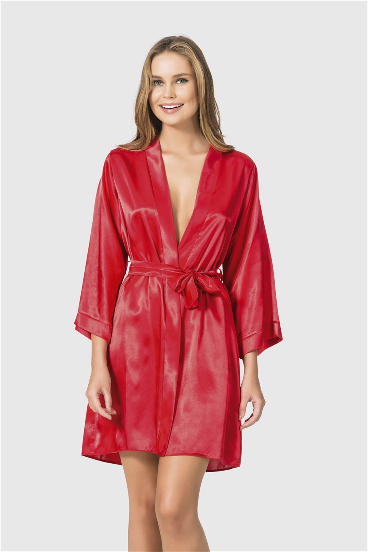 Aria's Closet Arias Closet Kirmizi Kisa Saten Sabahlik Ozn-12531