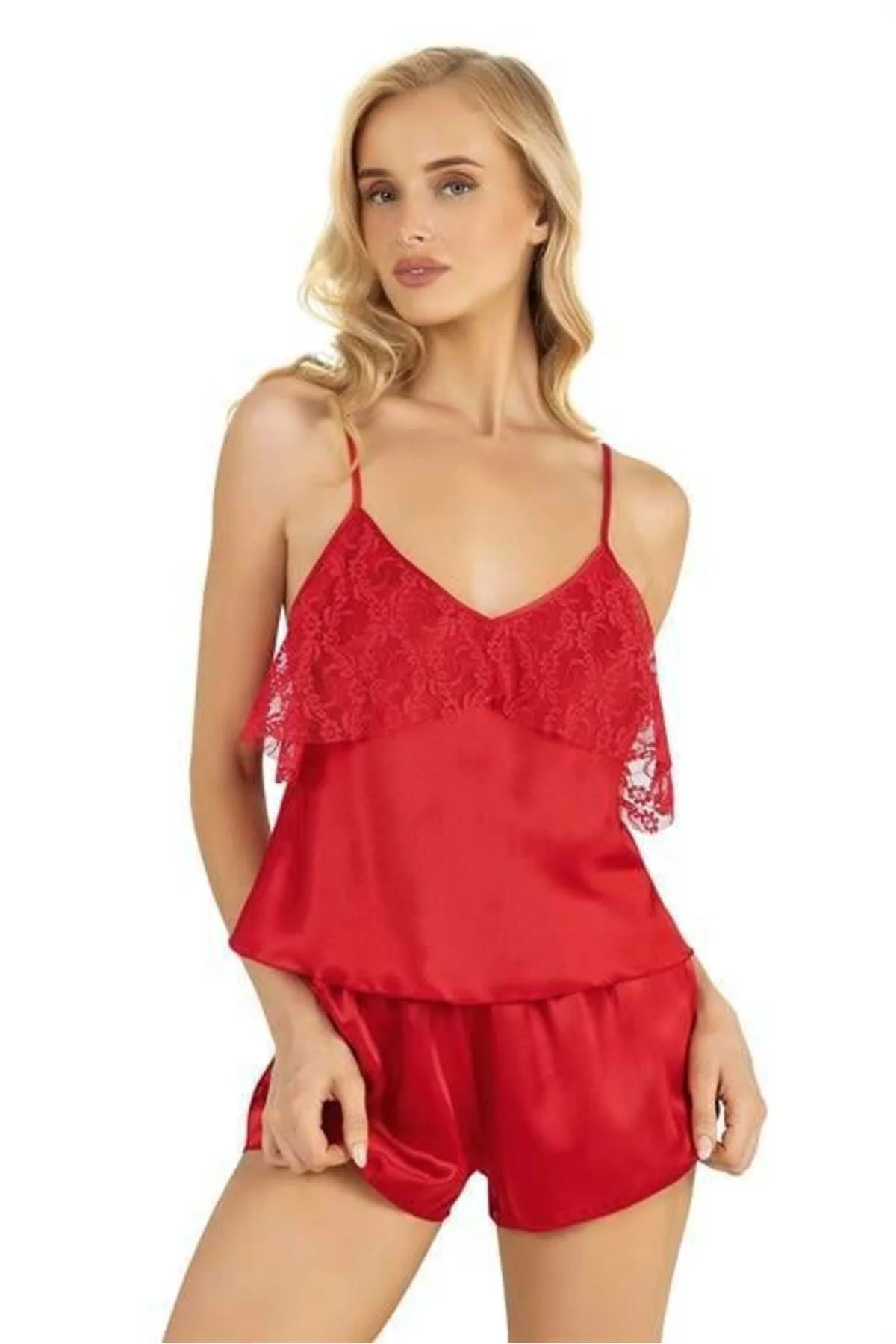 Arias Closet Kırmızı Saten Şort Takımı 9214 Arias Closet Kırmızı Saten Şort Takımı 9214