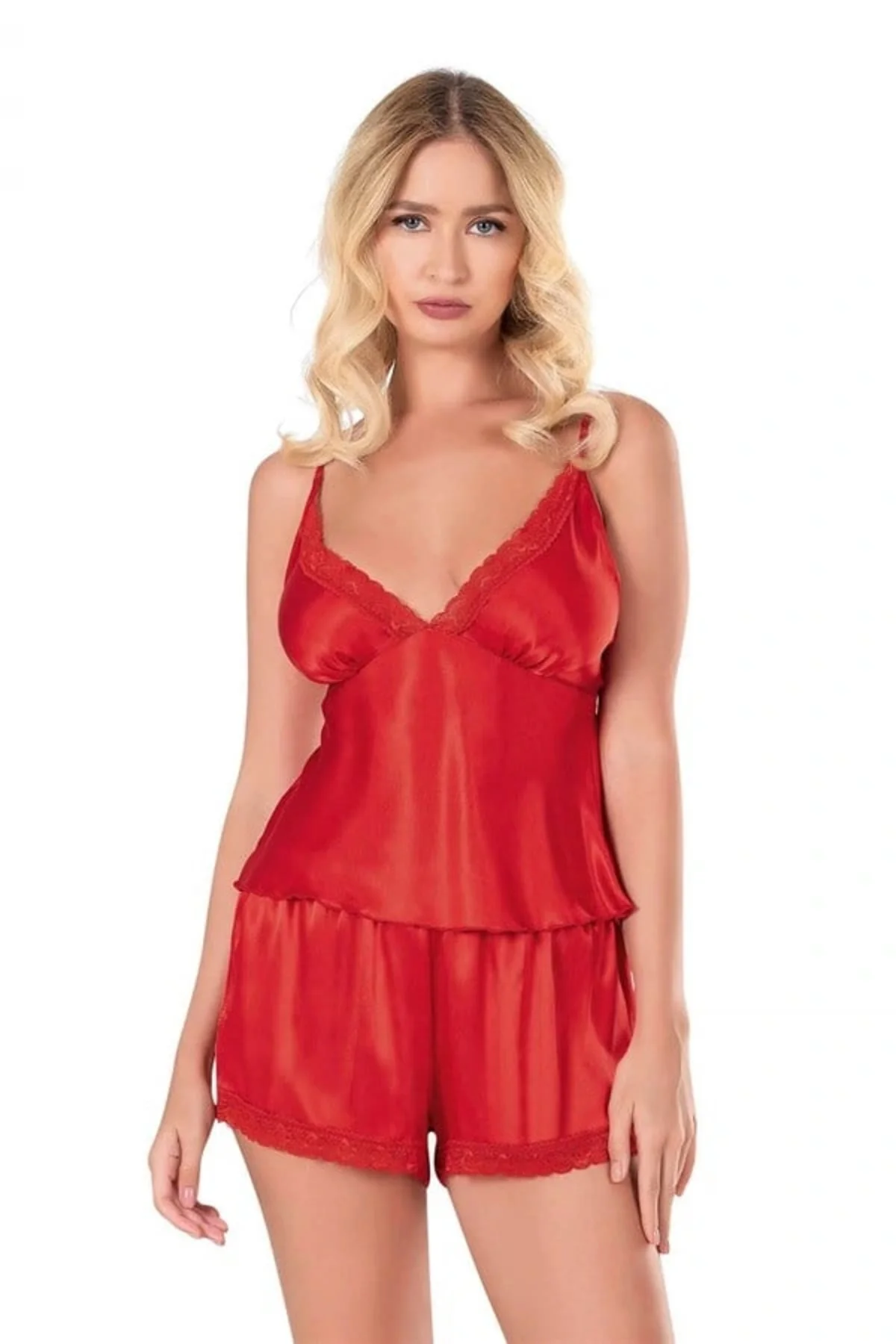 Arias Closet Kırmızı Saten Babydoll Şort Takımı Arias Closet Kırmızı Saten Babydoll Şort Takımı
