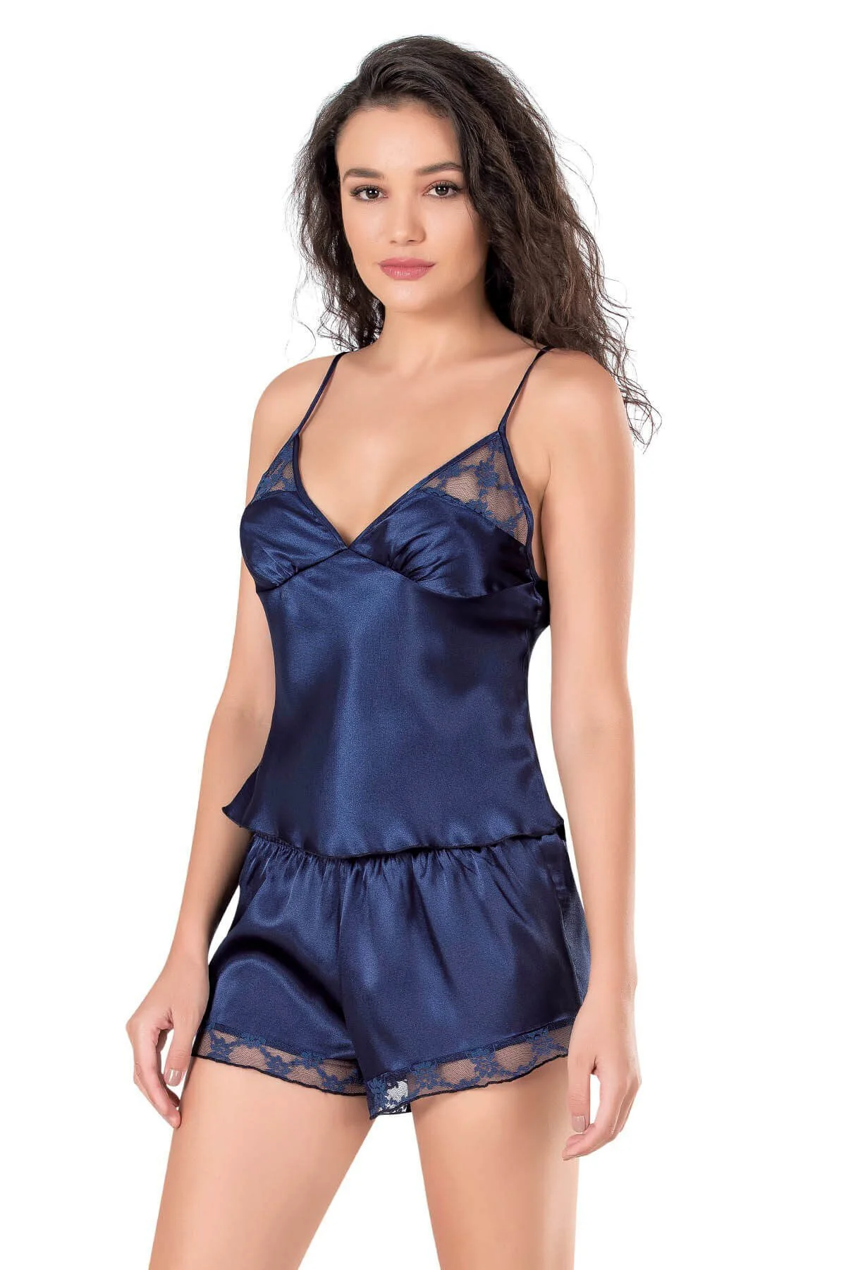 Arias Closet Lacivert Saten Babydoll Şort Takımı