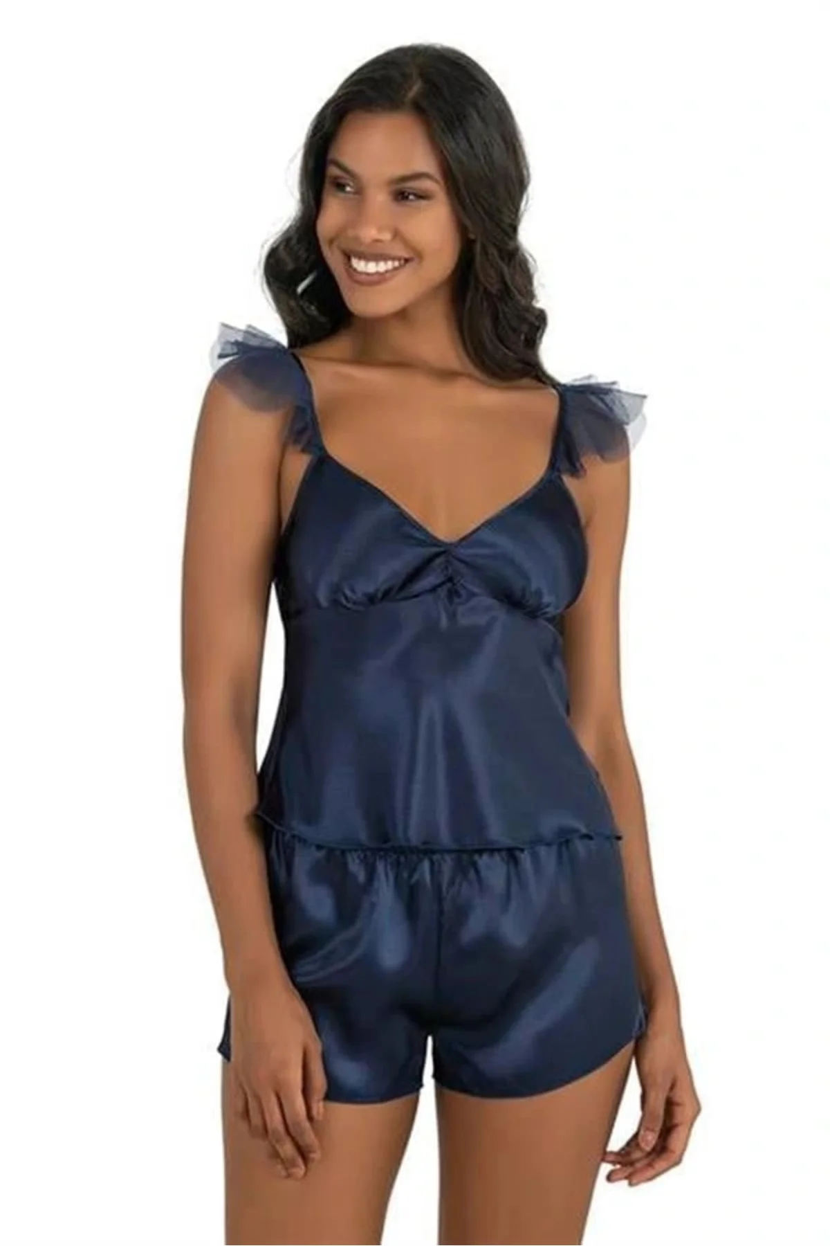 Arias Closet Lacivert Saten Şort Takımı 9212
