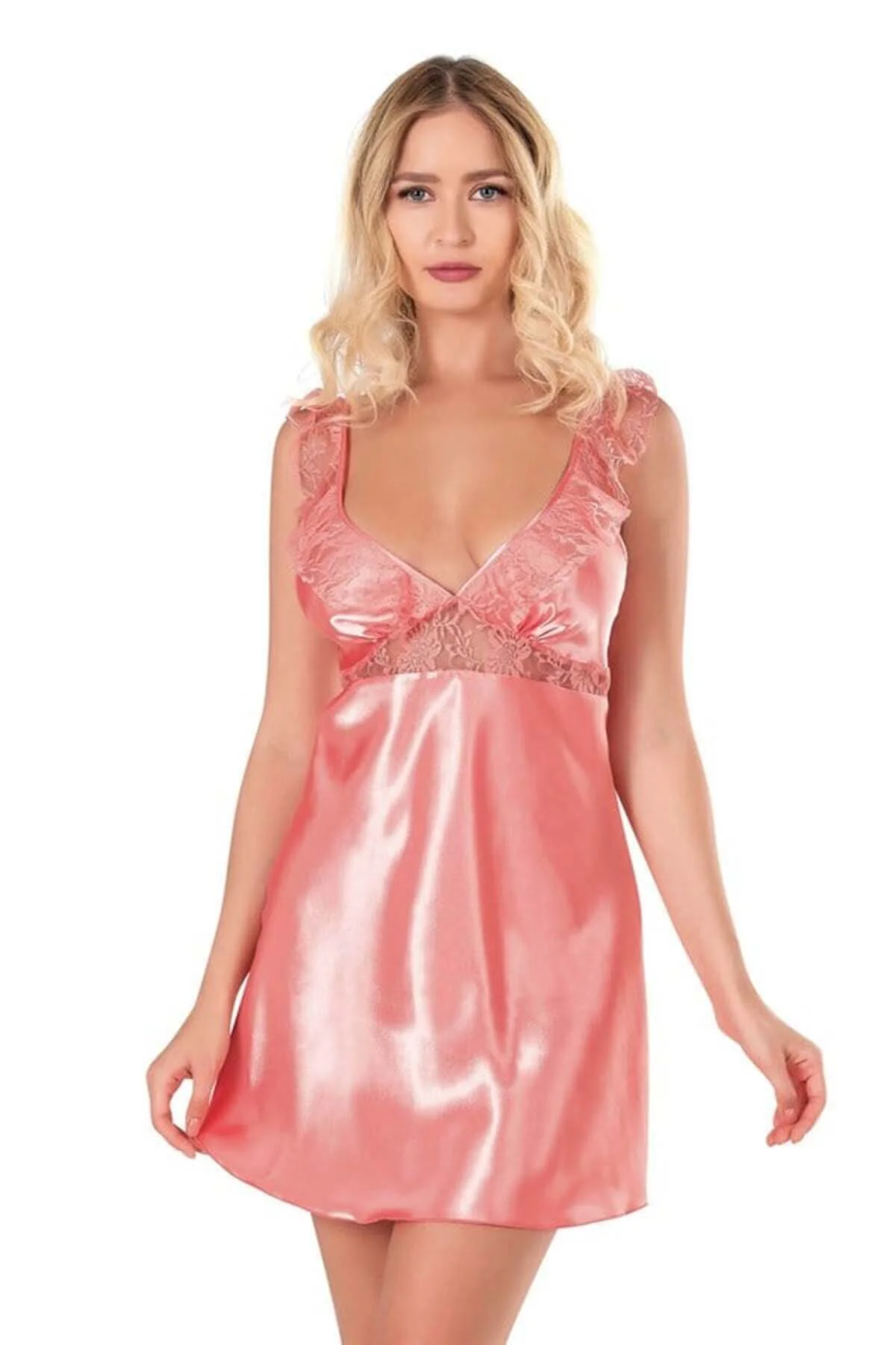 Arias Closet Mercan Kısa Saten Gecelik Arias Closet Mercan Kısa Saten Gecelik