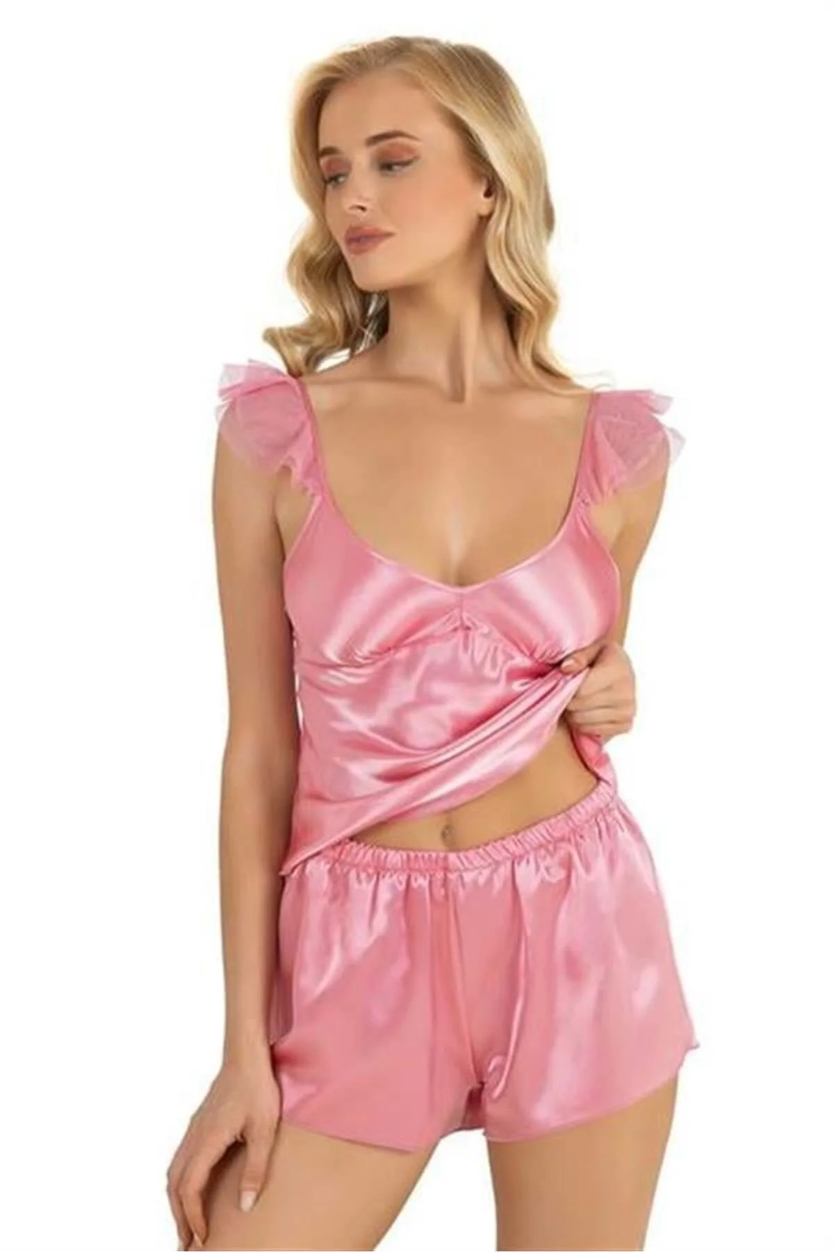 Arias Closet Pembe Saten Şort Takımı 9212