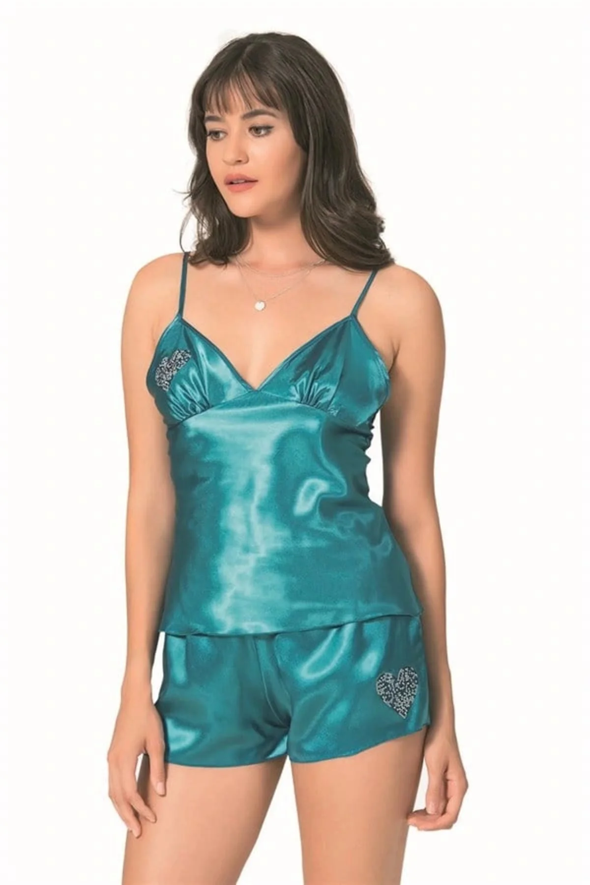 Arias Closet Petrol Saten Babydoll Şort Takımı Arias Closet Petrol Saten Babydoll Şort Takımı