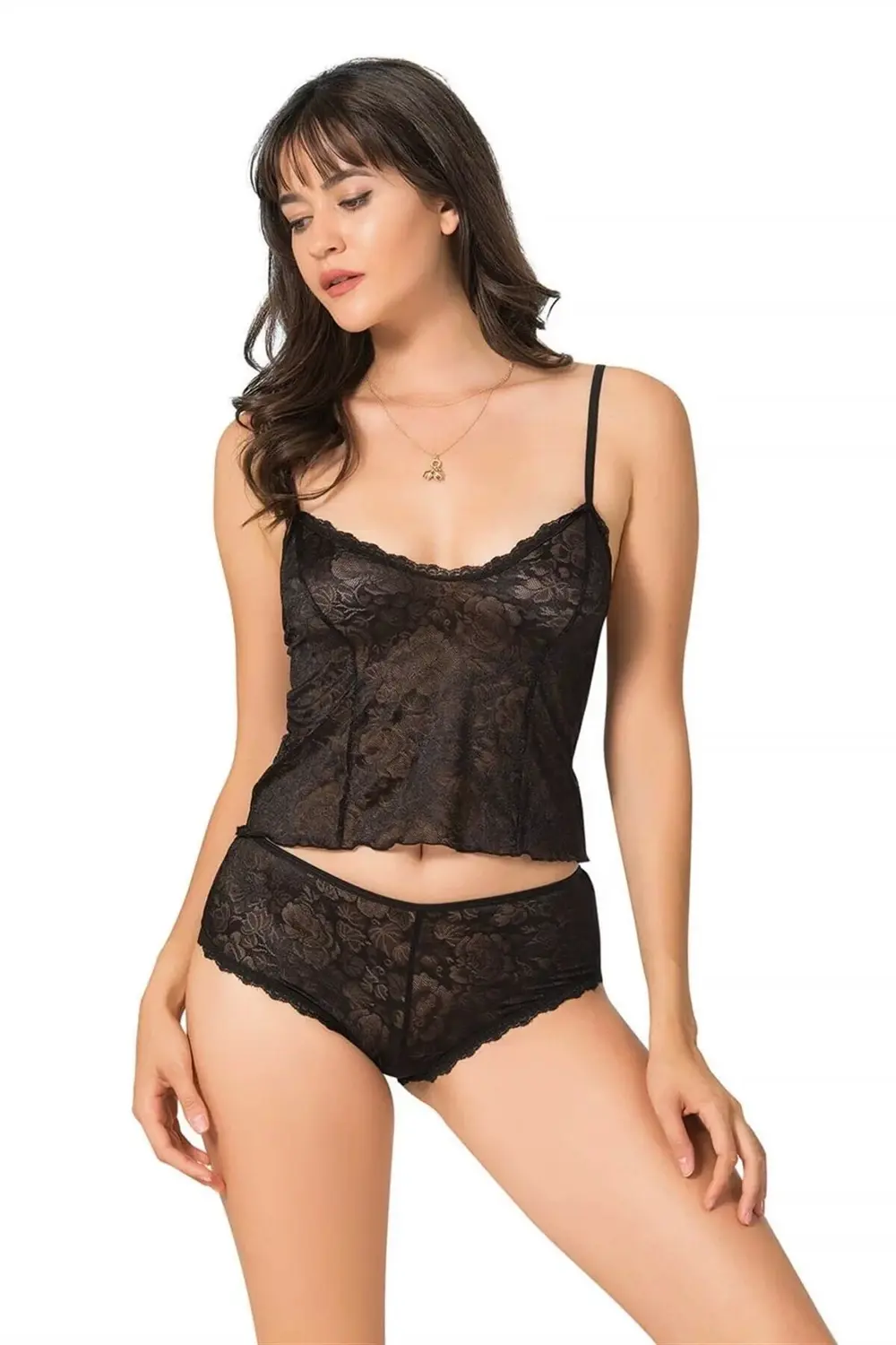 Arias Closet Siyah Jakarlı Babydoll Şort Takımı