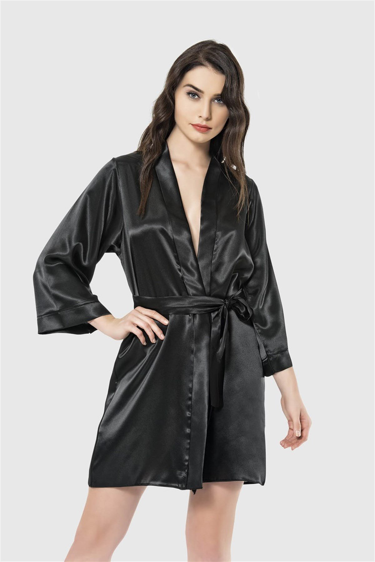 Aria's Closet Arias Closet Siyah Kisa Saten Sabahlik