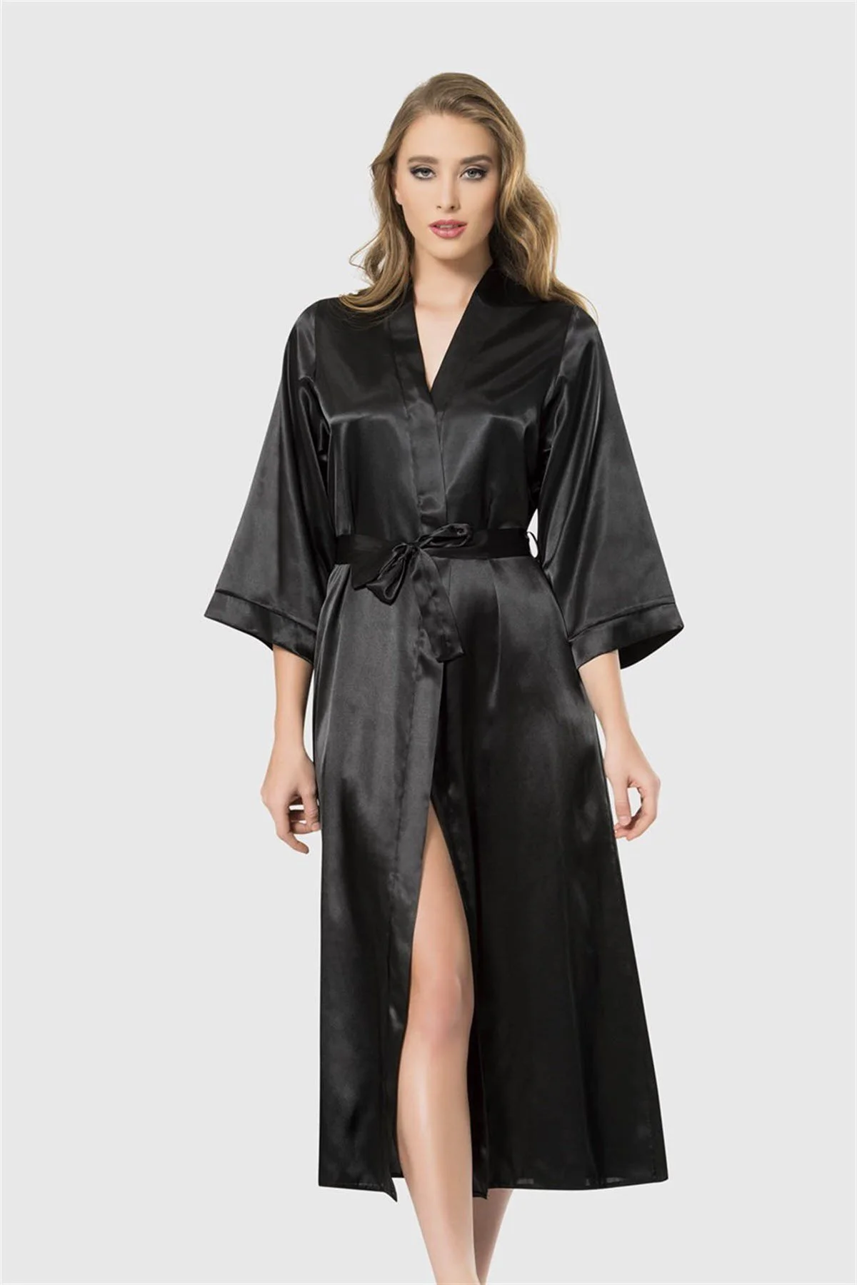 Arias Closet Siyah Uzun Saten Sabahlık OZN-12544