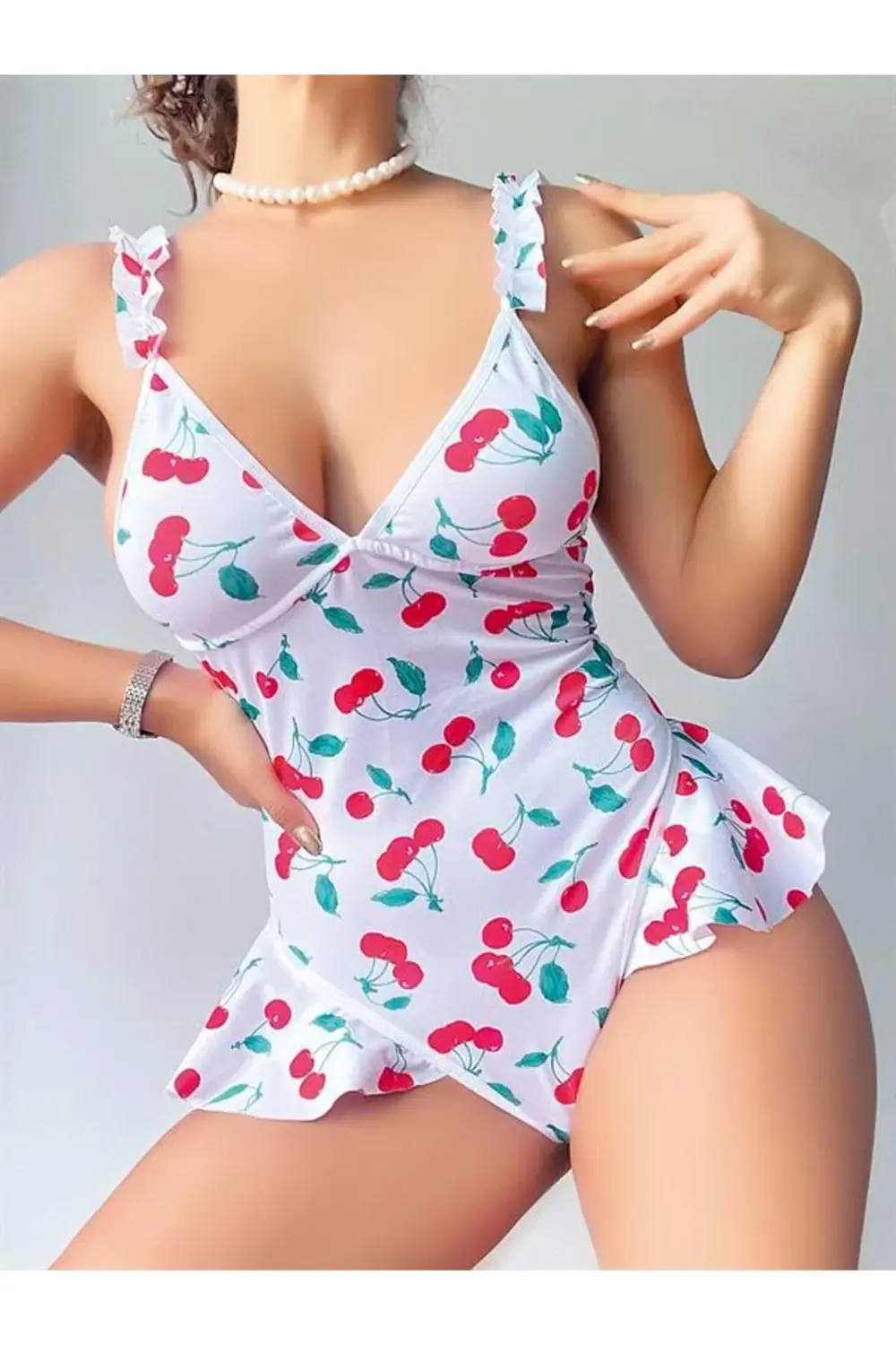 Arias Closet Vişne Desenli Fantezi Body