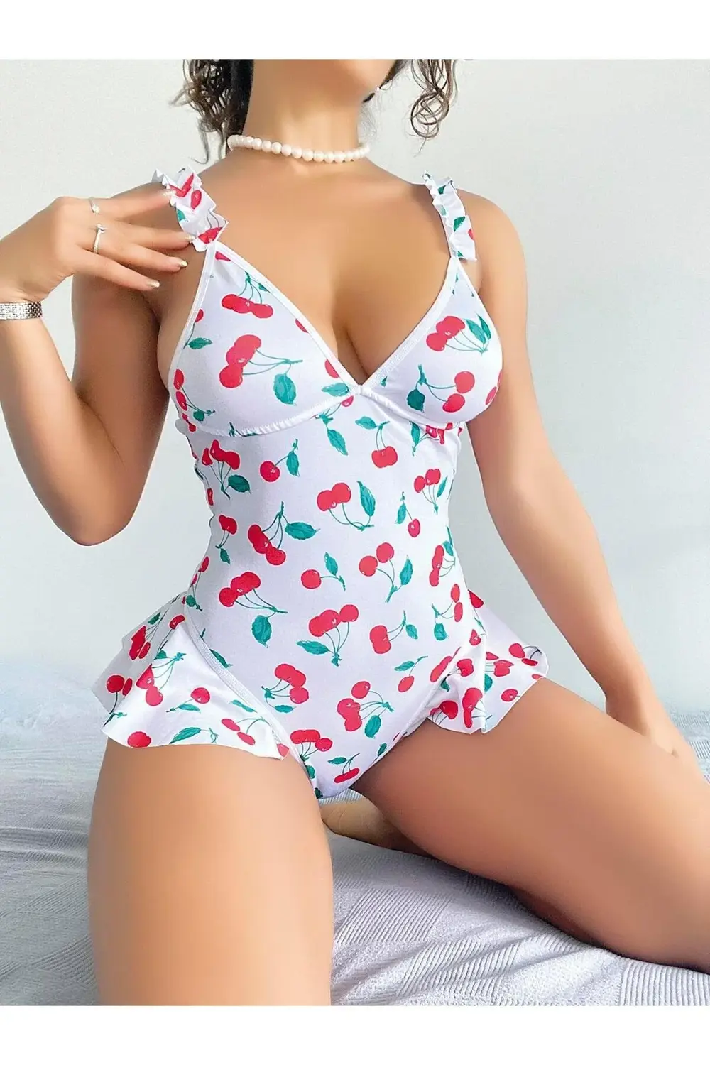 Arias Closet Vişne Desenli Fantezi Body
