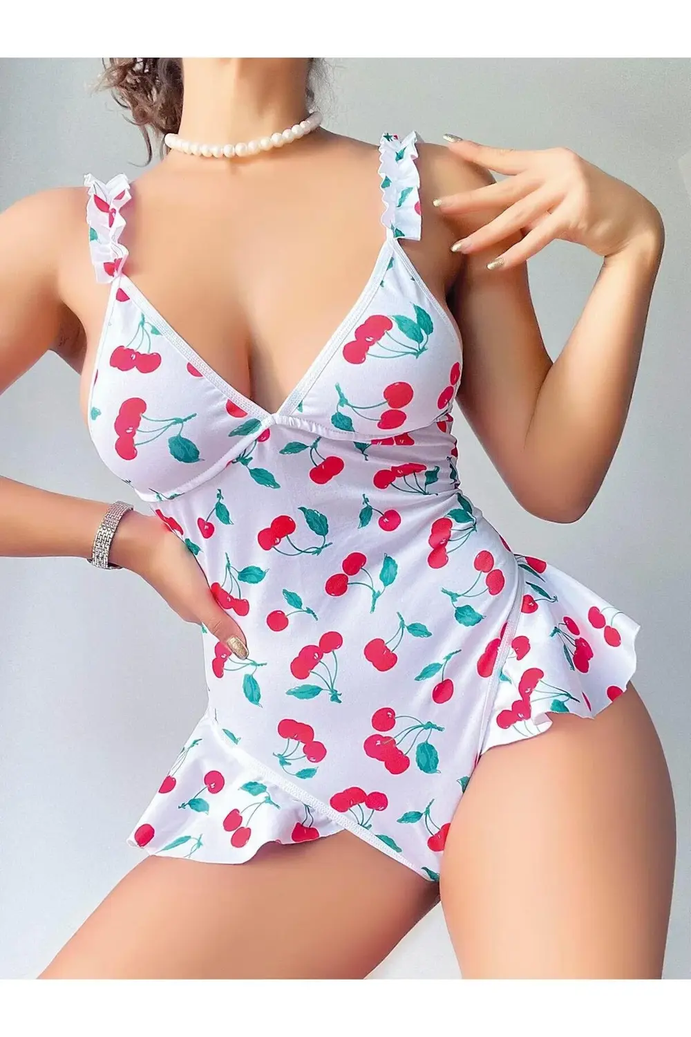 Arias Closet Vişne Desenli Fantezi Body