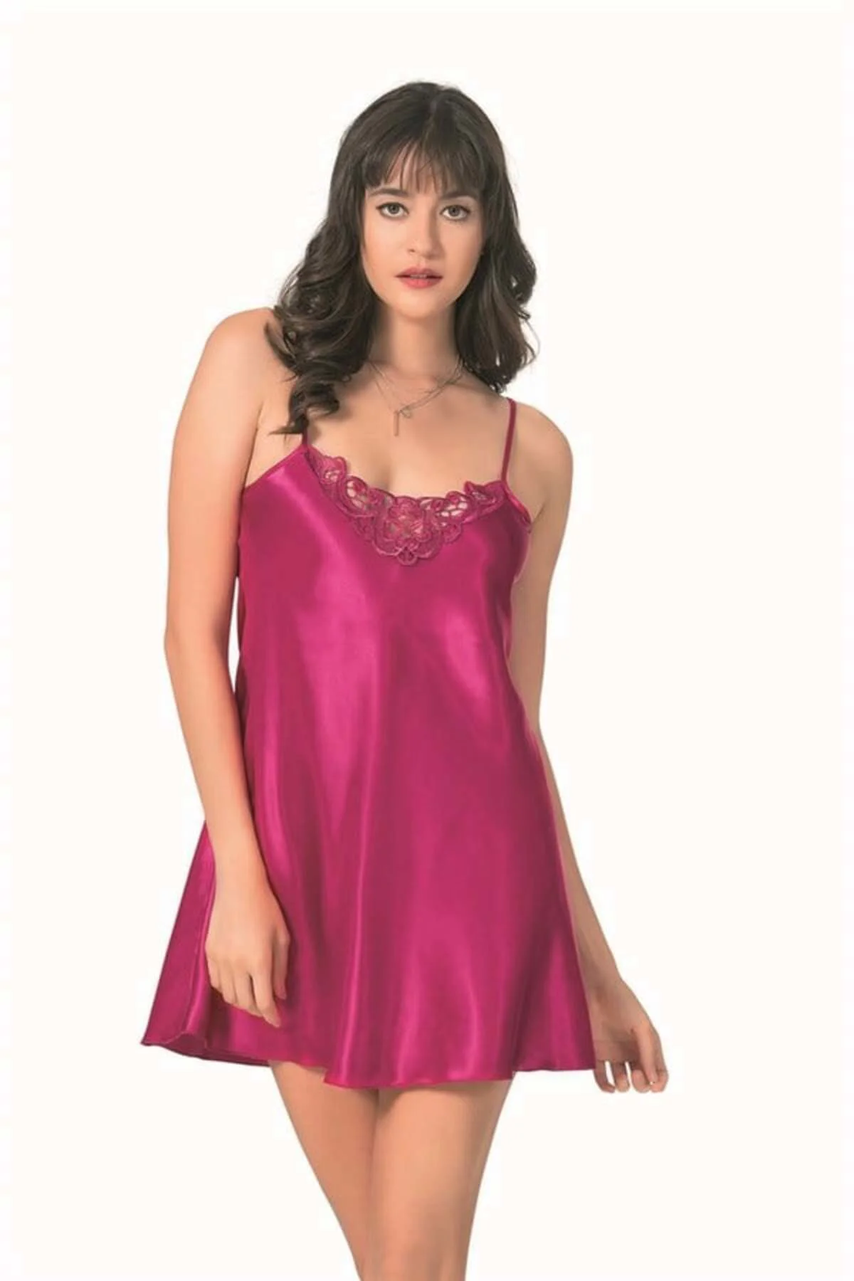 Arias Closet Vişne Kısa Saten Gecelik
