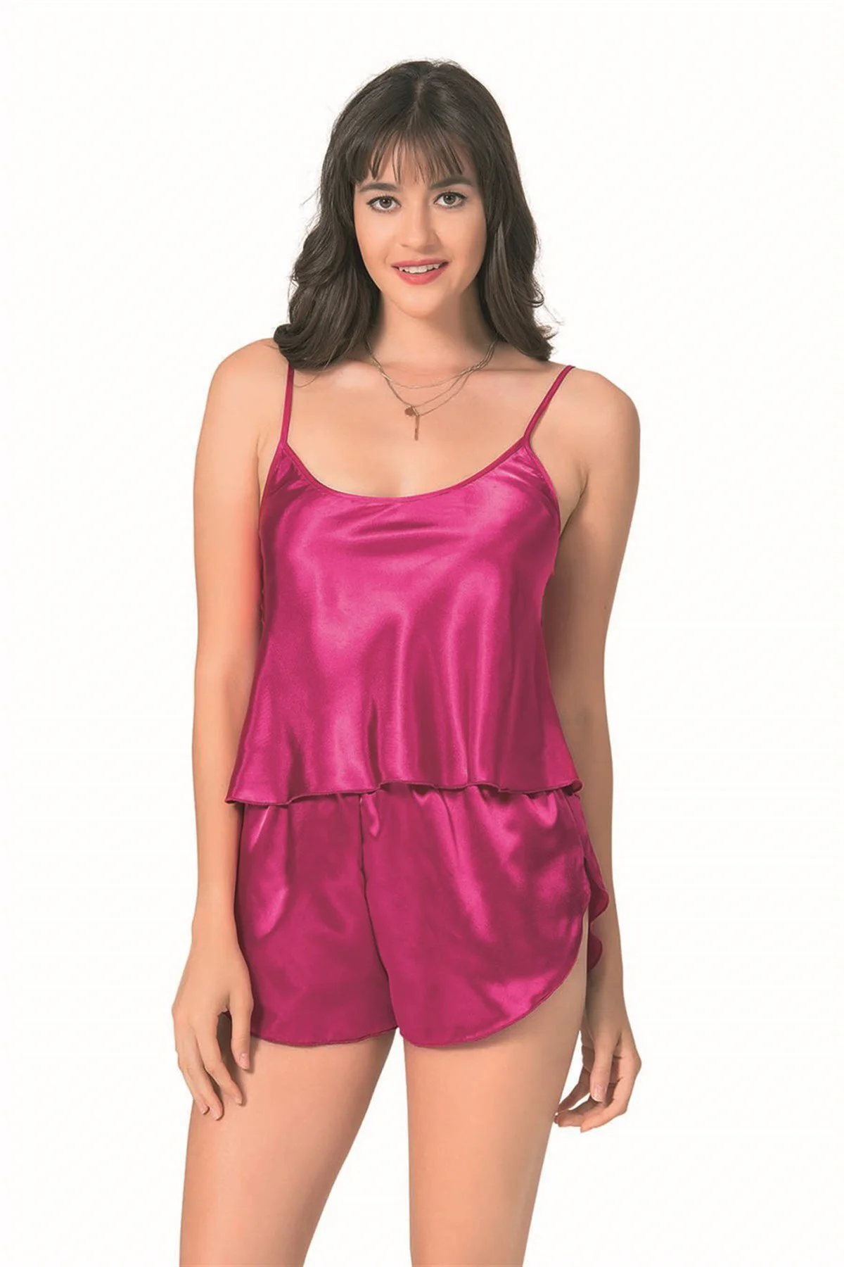 Aria's Closet Vişne Saten Babydoll Şort Takımı
