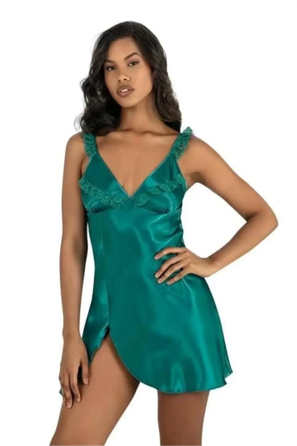 Arias Closet Zümrüt Kısa Saten Gecelik 8237