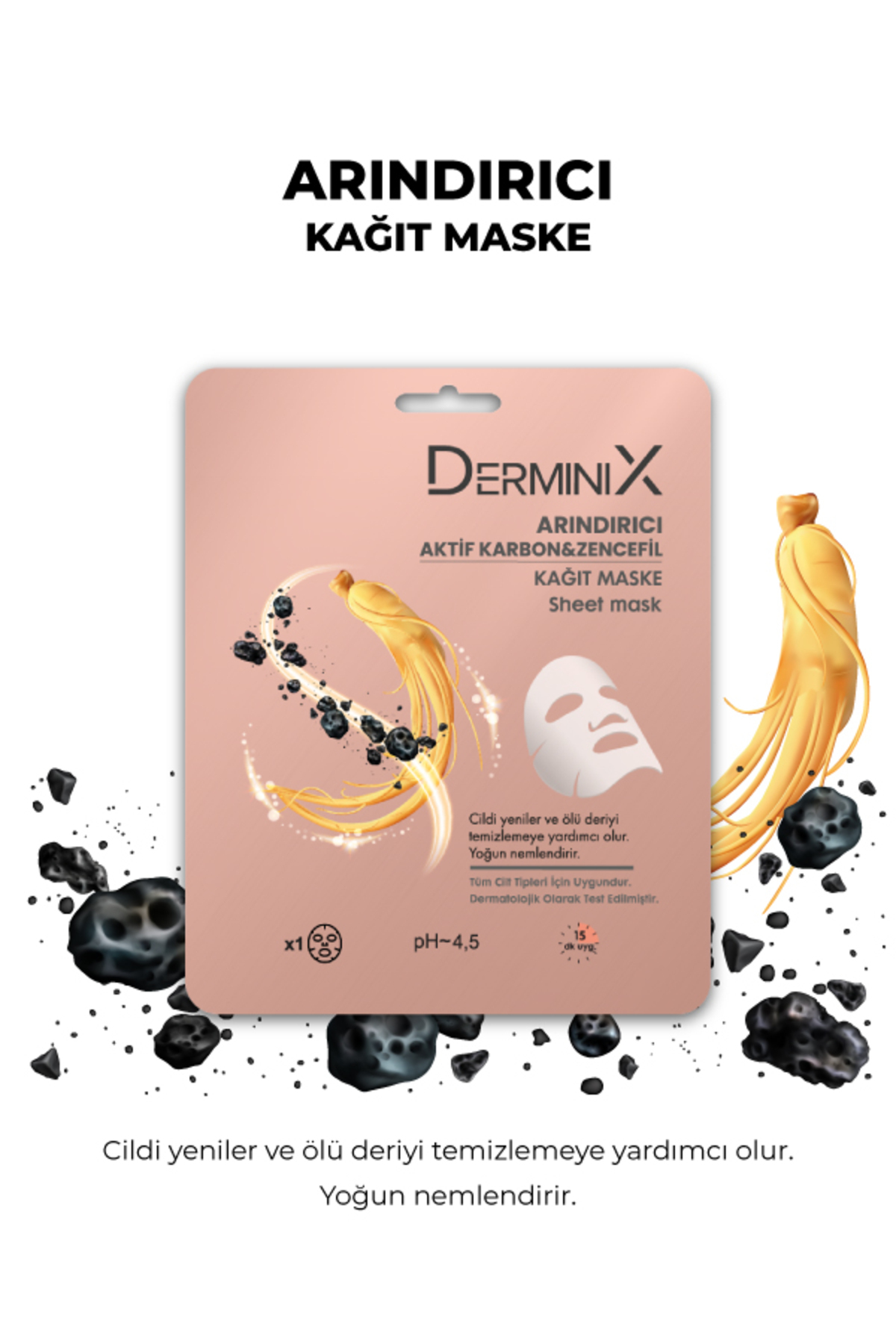 Arındırıcı Kağıt Maske 1 Adet – Aktif Karbon ve Zencefil, Gözenek