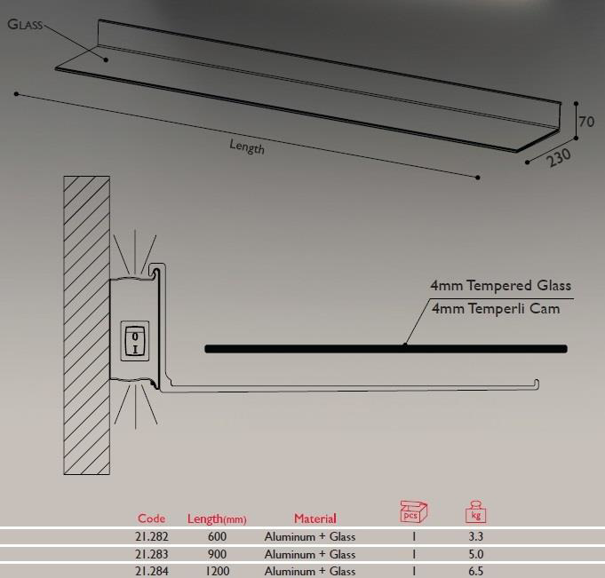 Arka Aydınlatmalı Raf