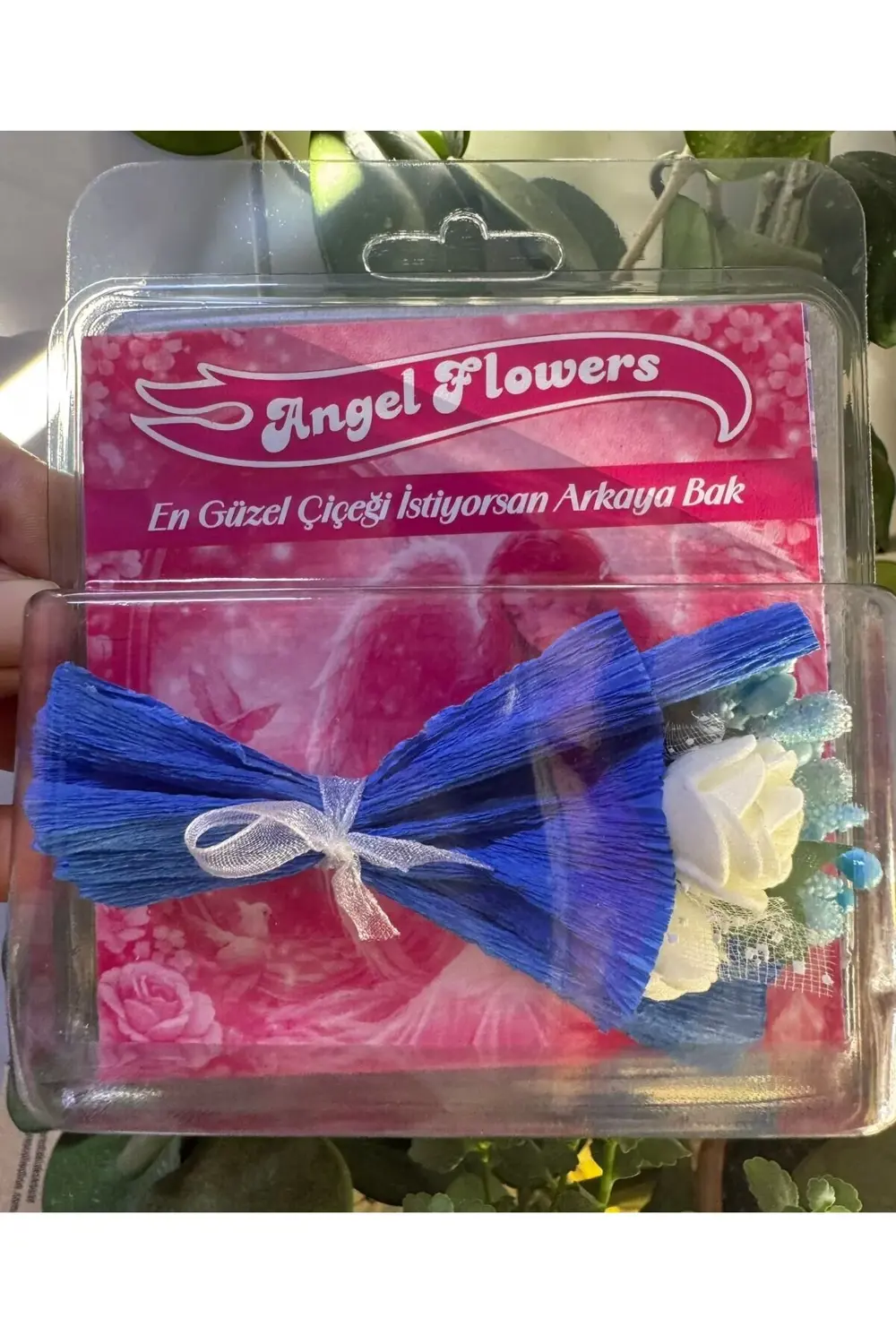 ARKASI AYNALI MİNİ SOLMAZ ÇİÇEK BUKETİ (MAVİ RENK)