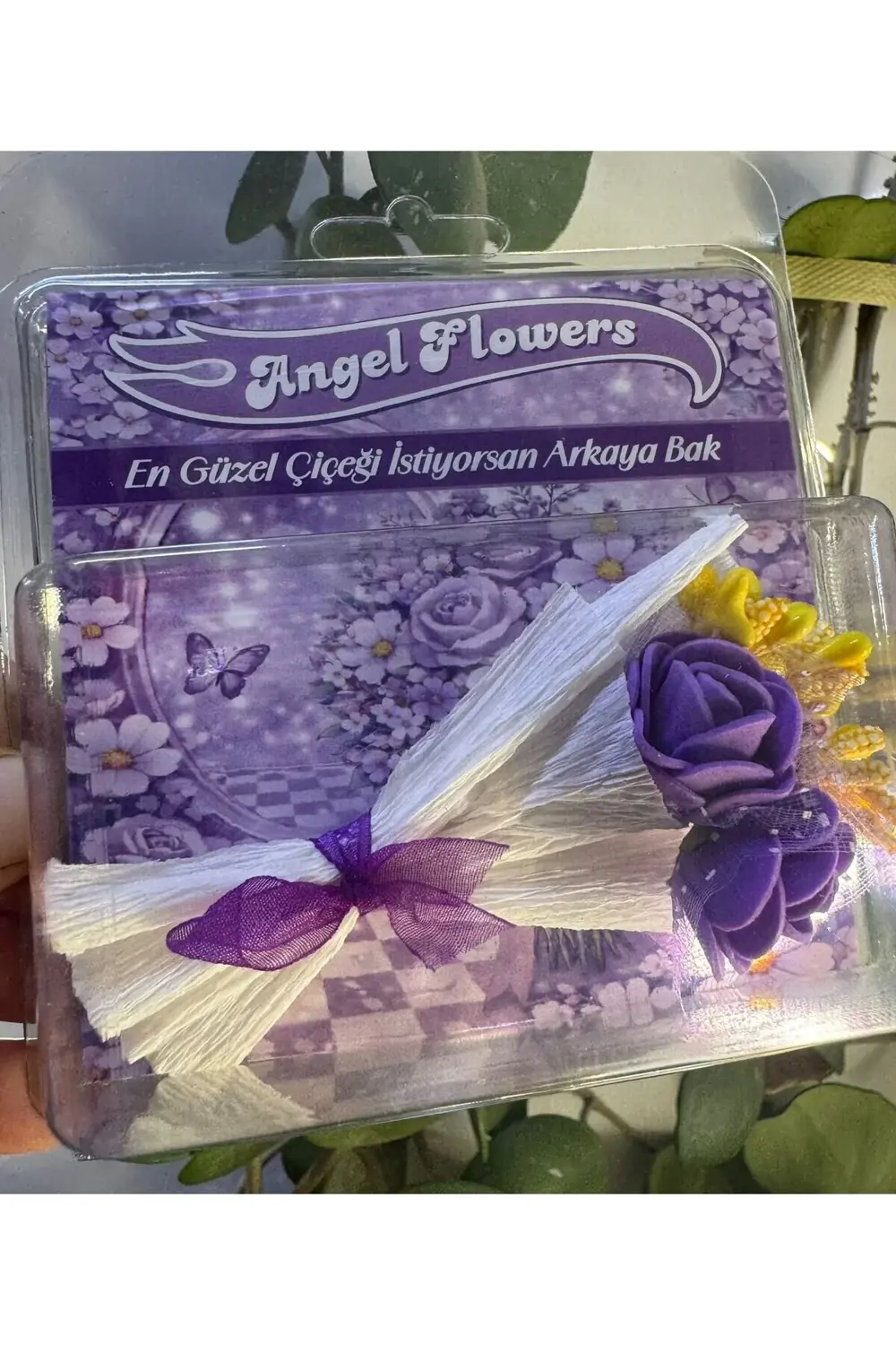 ARKASI AYNALI MİNİ SOLMAZ ÇİÇEK BUKETİ (MOR RENK)