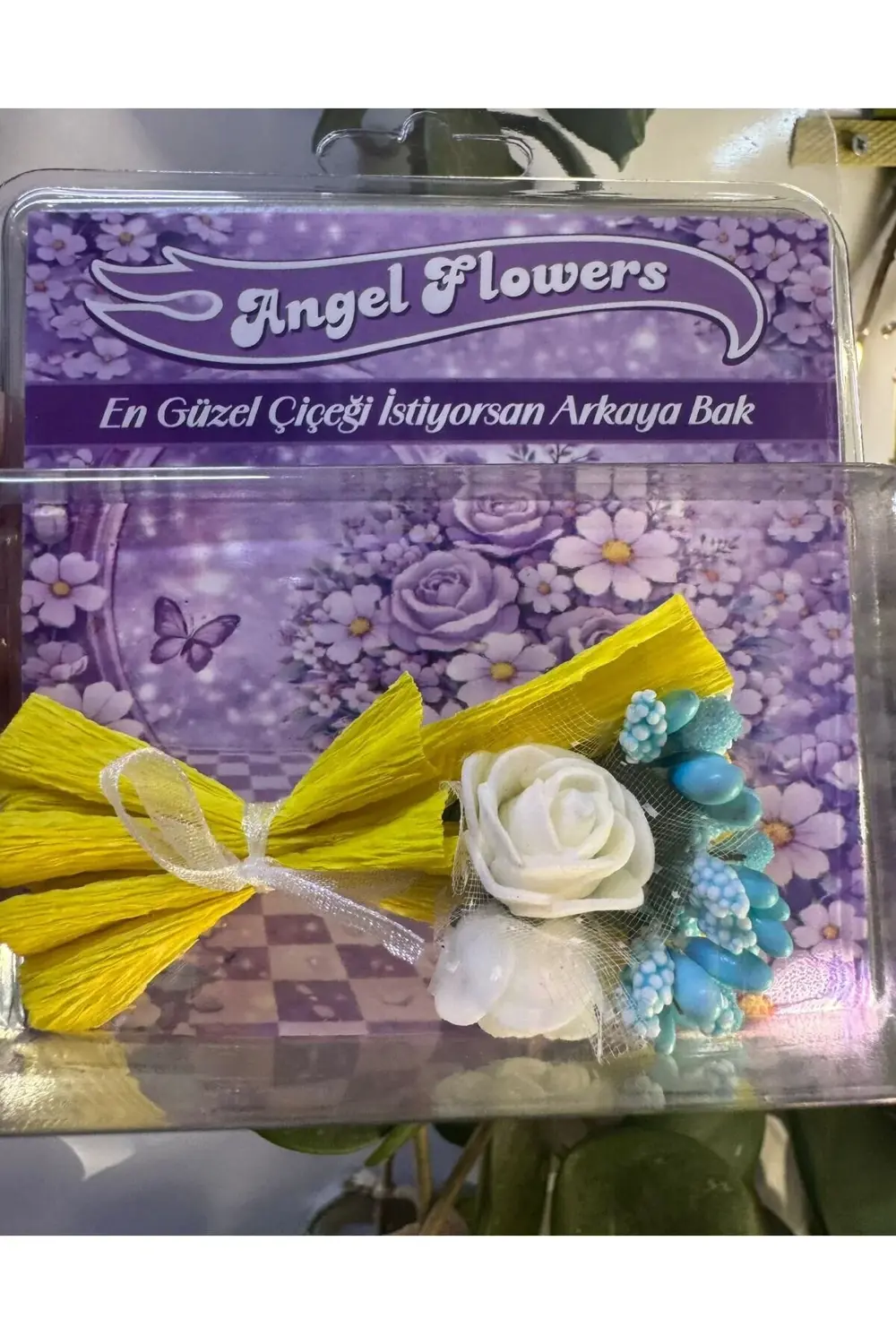 ARKASI AYNALI MİNİ SOLMAZ ÇİÇEK BUKETİ (sarı RENK)