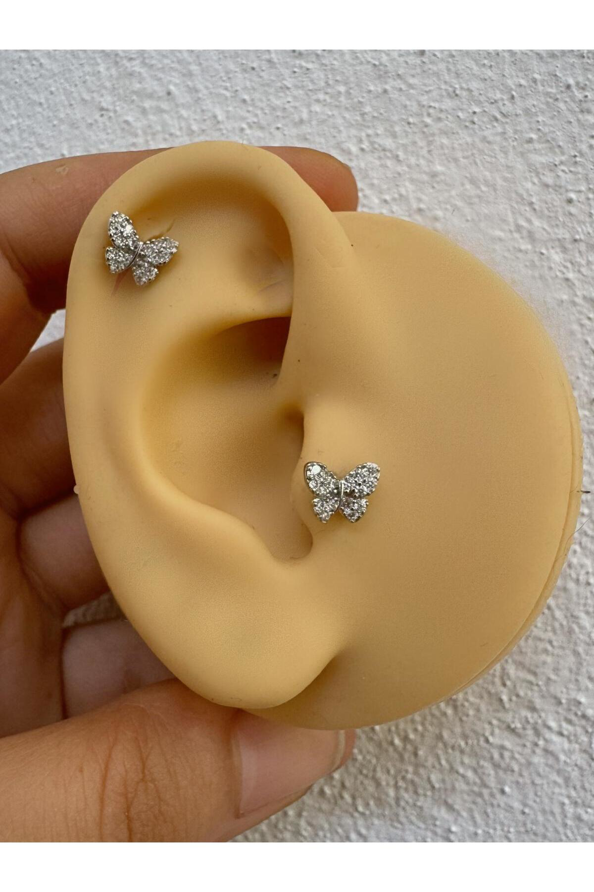 arkası düz önden takmalı kelebek tragus helix lobe conch uyumlu 1