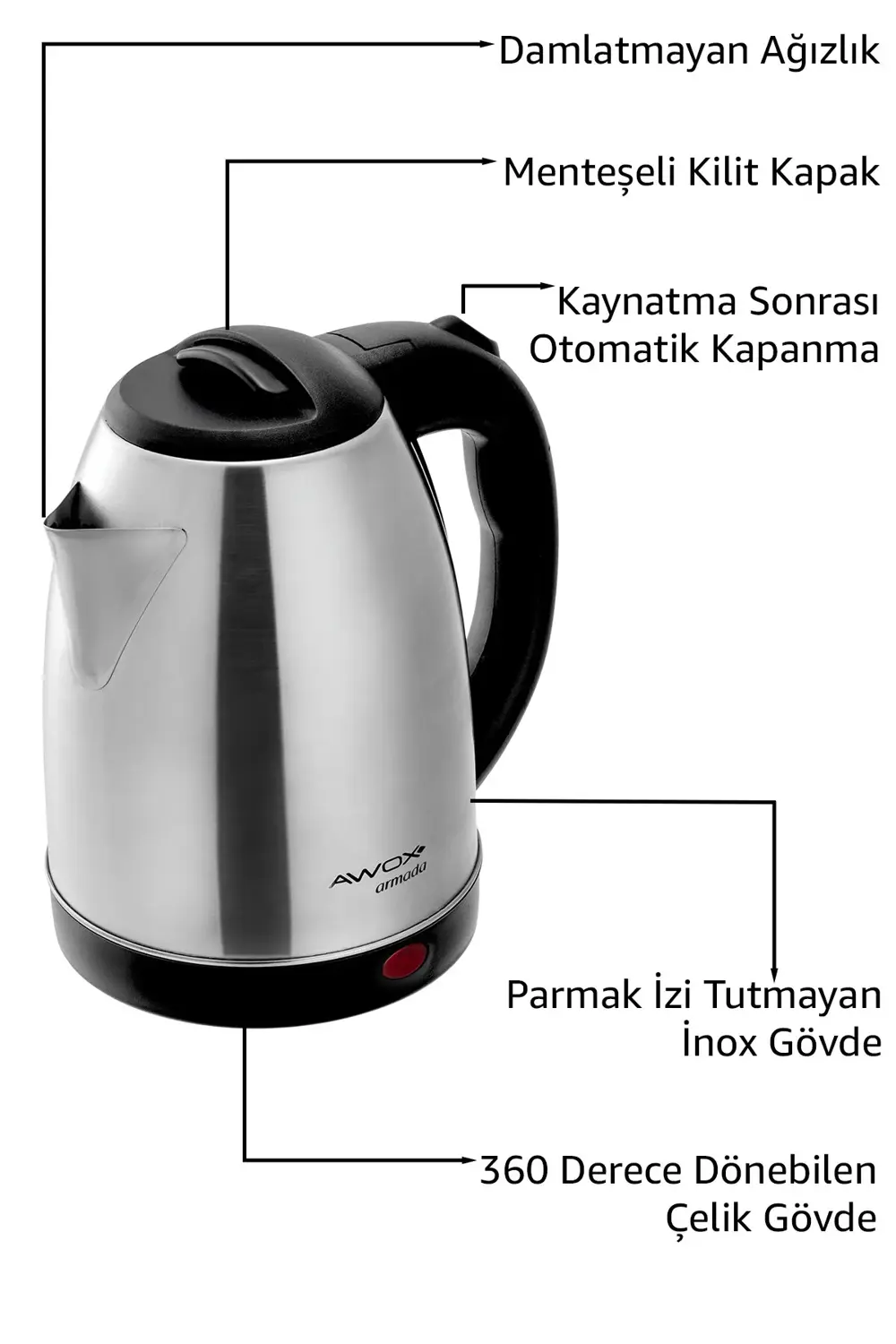 Armada Inox Su Isıtcı Çelik Kettle 1.8 Lt.