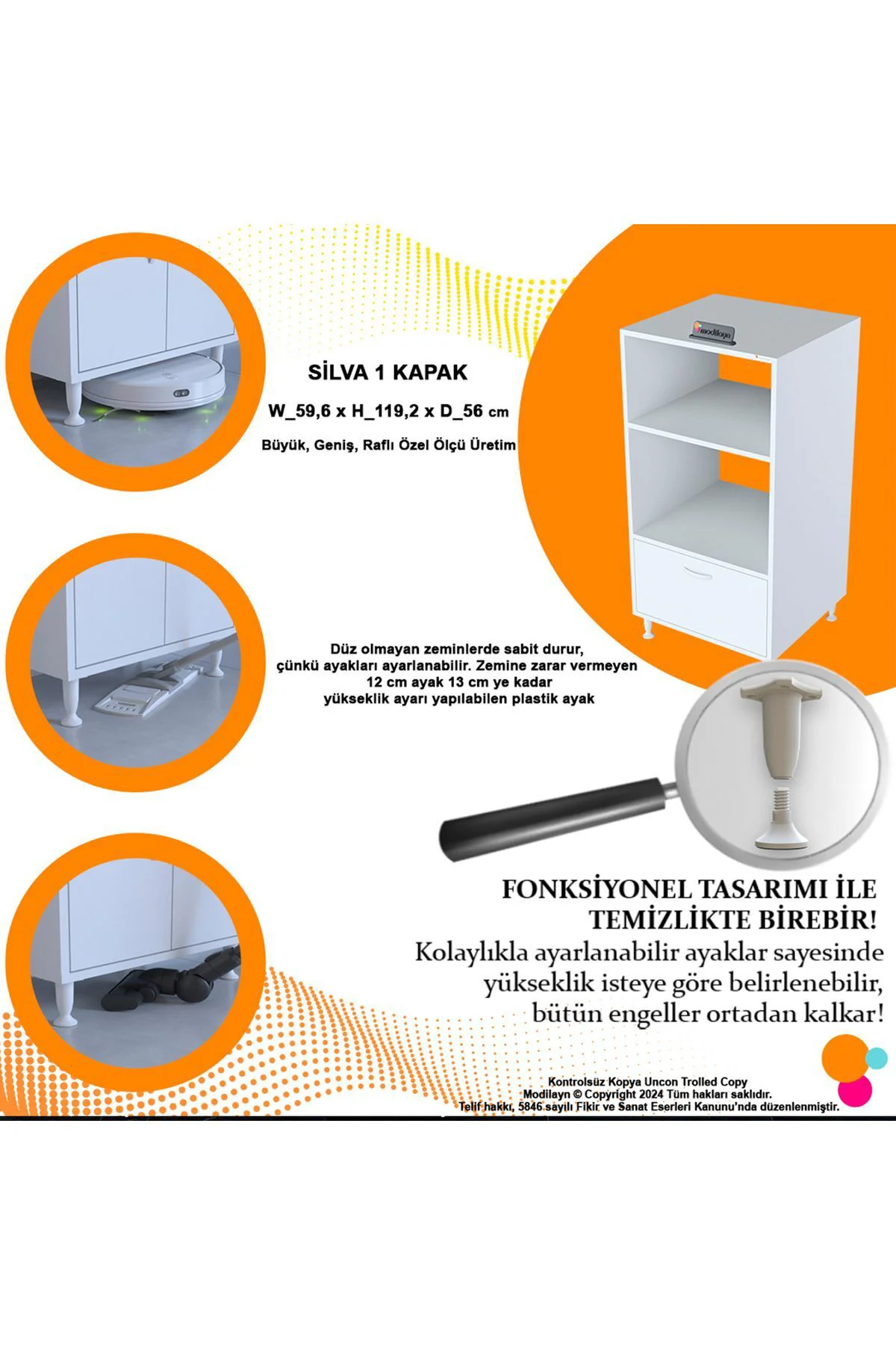 Armin 1 Kapaklı 59,6 x 119,2 x 56 cm Mini Fırın Mikrodalga Fırın 