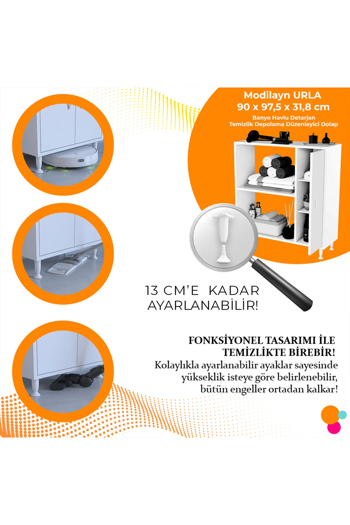Armin 90 x 95,5 x 32,5 cm Kapaklı Çok Amaçlı Banyo & Mutfak Dolab
