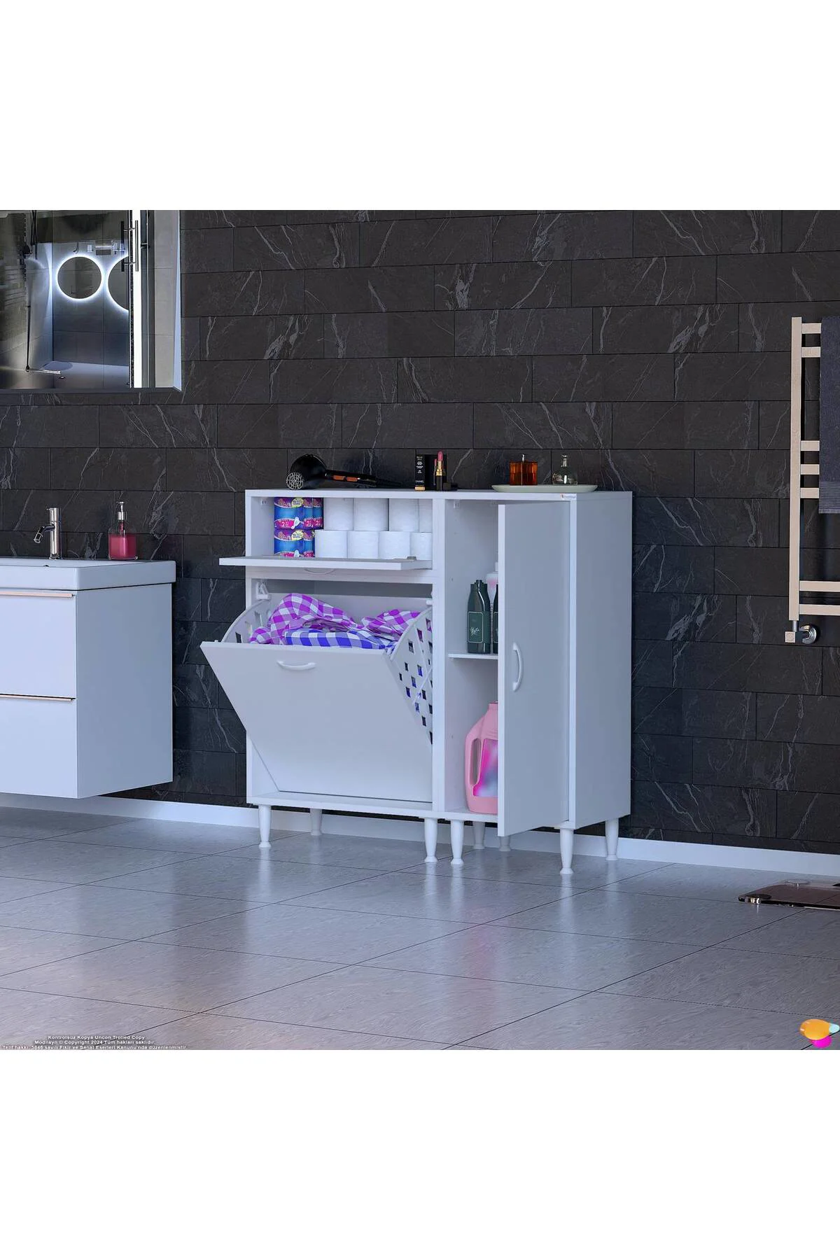 Armin 90 x 97,5 x 32,5 cm Çamaşır Hazneli Çok Amaçlı Banyo & Mutf