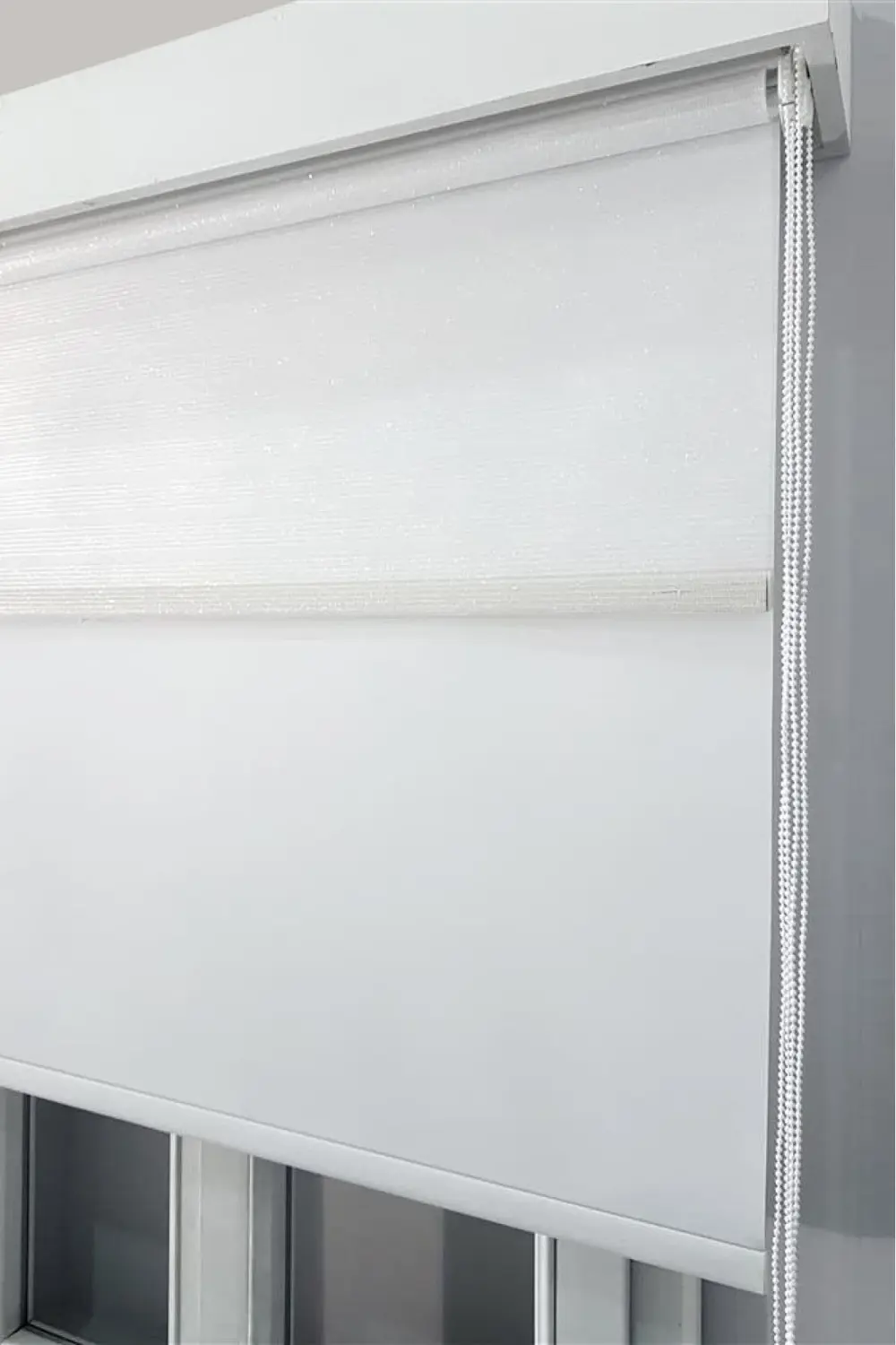 Armür 1119 Çiftli Sistem Simli Çizgili Beyaz Tül Stor Perde