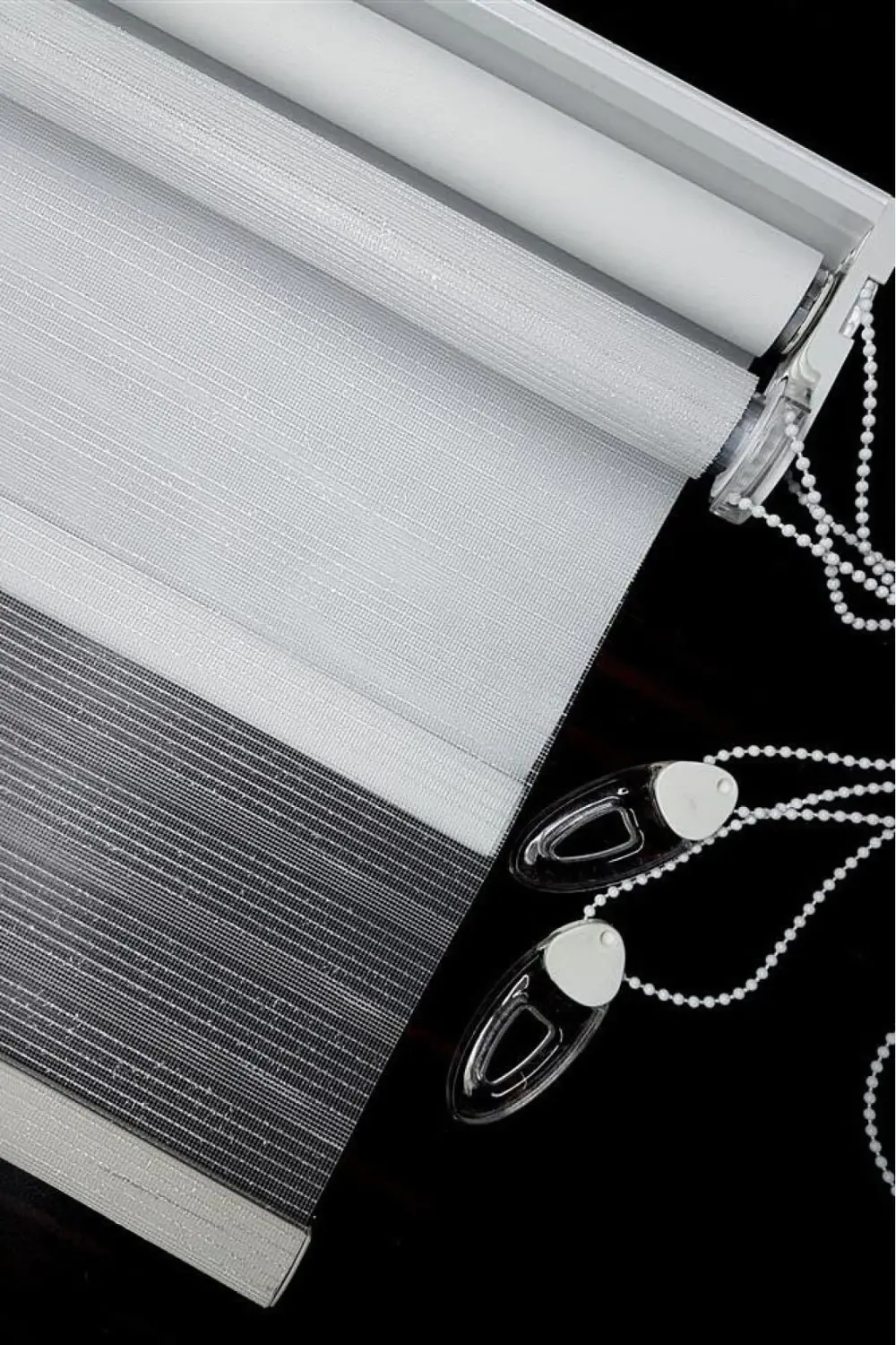 Armür 1119 Çiftli Sistem Simli Çizgili Beyaz Tül Stor Perde