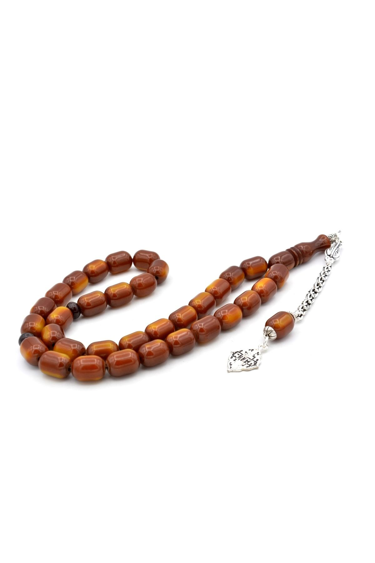 Murty99 Arnavut Kamçılı Fıçı Kesim Alacalı Kahverengi Sıkma Kehribar Tesbih 027