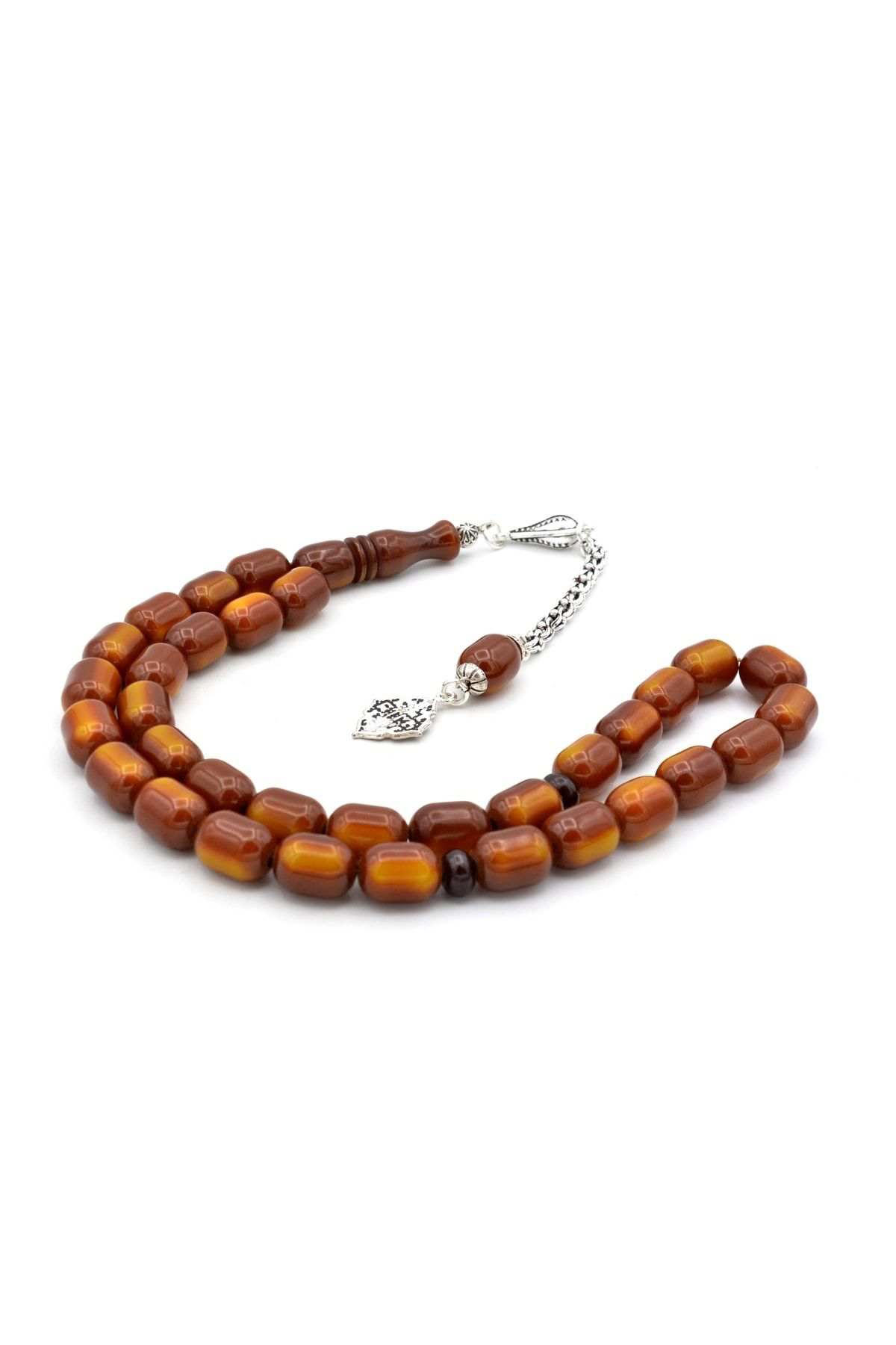 Murty99 Arnavut Kamçılı Fıçı Kesim Alacalı Kahverengi Sıkma Kehribar Tesbih 027