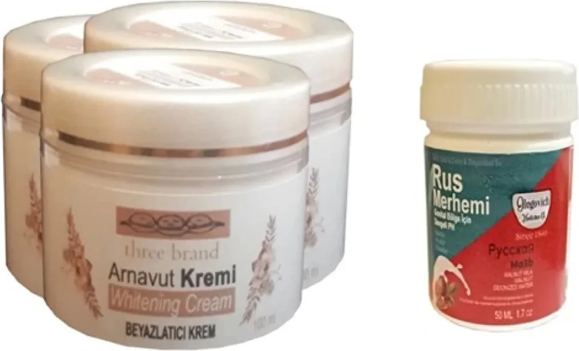 Arnavut Kremi 3'lü Set + Rus Merhemi — Vücut Bakım Kremi 100 ml x3 + 50 ml