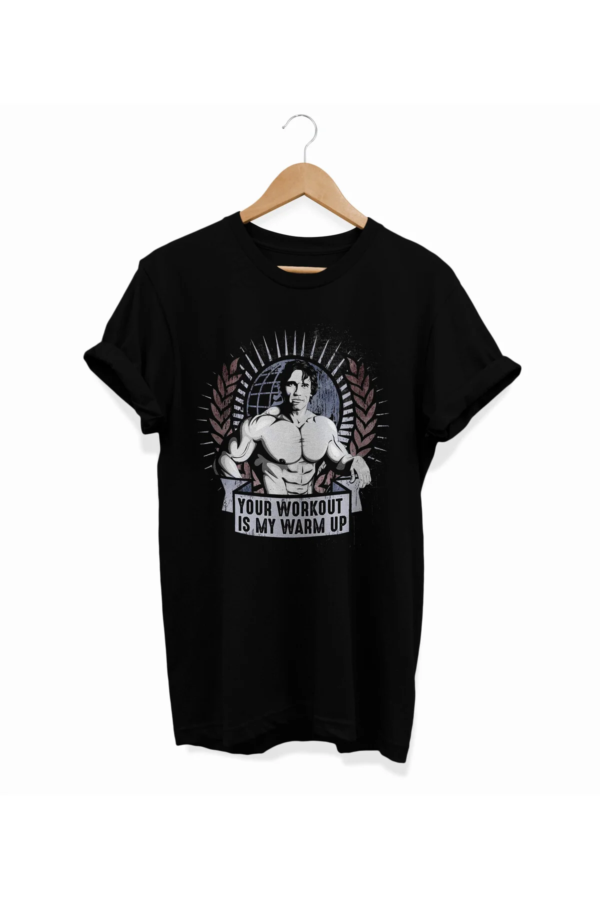 , Arnold Gym Baskılı, %100 Pamuk, Bisiklet Yaka, Oversize T-shirt