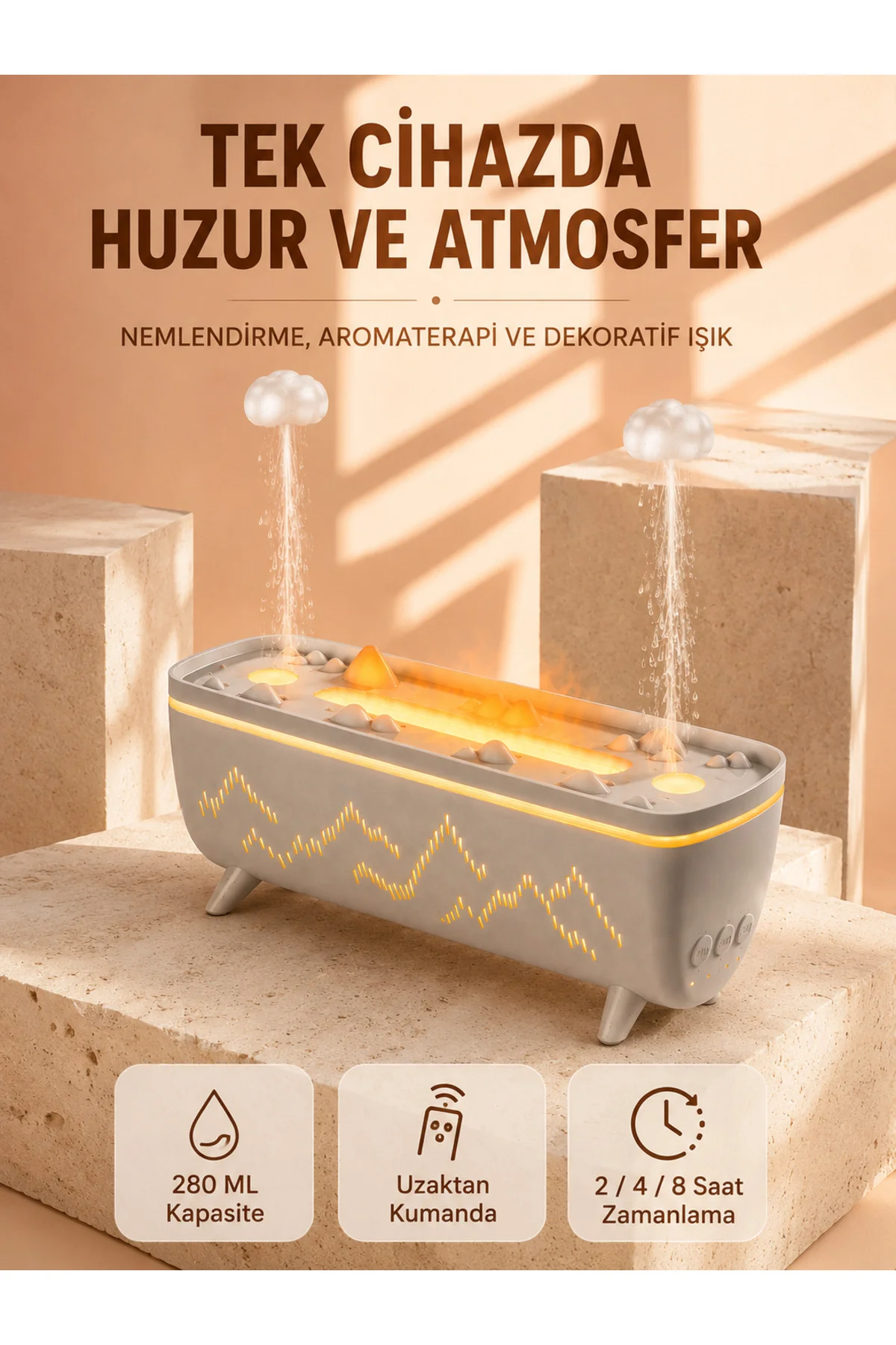 Aroma Difüzörü 280 ML Yağmur Damlası Efektli Hava Nemlendirici Uzaktan Kumandalı LED Işıklı Aroma Difüzörü 280 ML Yağmur Damlası Efektli Hava Nemlendirici Uzaktan Kumandalı LED Işıklı
