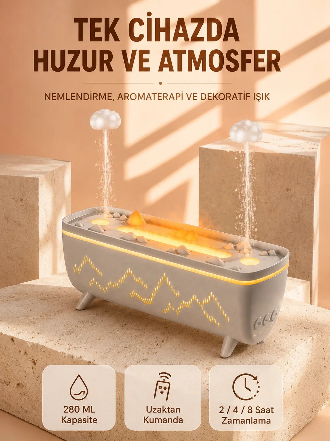 Aroma Difüzörü 280 ML Yağmur Damlası Efektli Hava Nemlendirici Uzaktan Kumandalı LED Işıklı Fiyatı, Yorumları ve Özellikleri