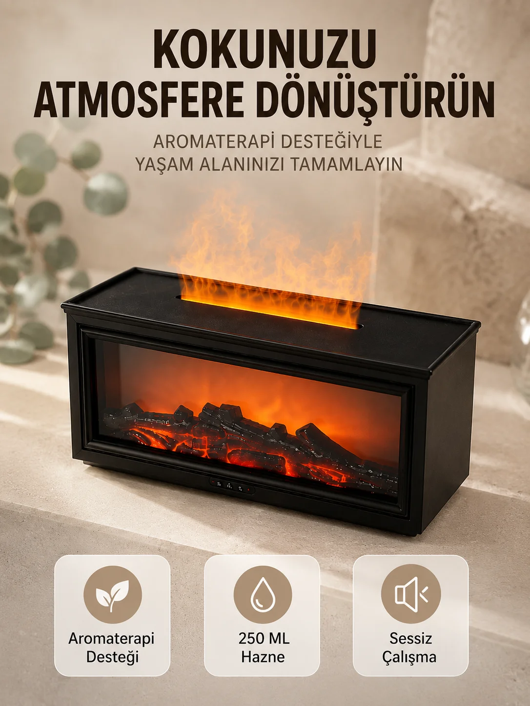 Aroma Difüzörü Simüle Alev Efektli Sessiz Hava Nemlendirici 250 ML Aroma Difüzörü Simüle Alev Efektli Sessiz Hava Nemlendirici 250 ML