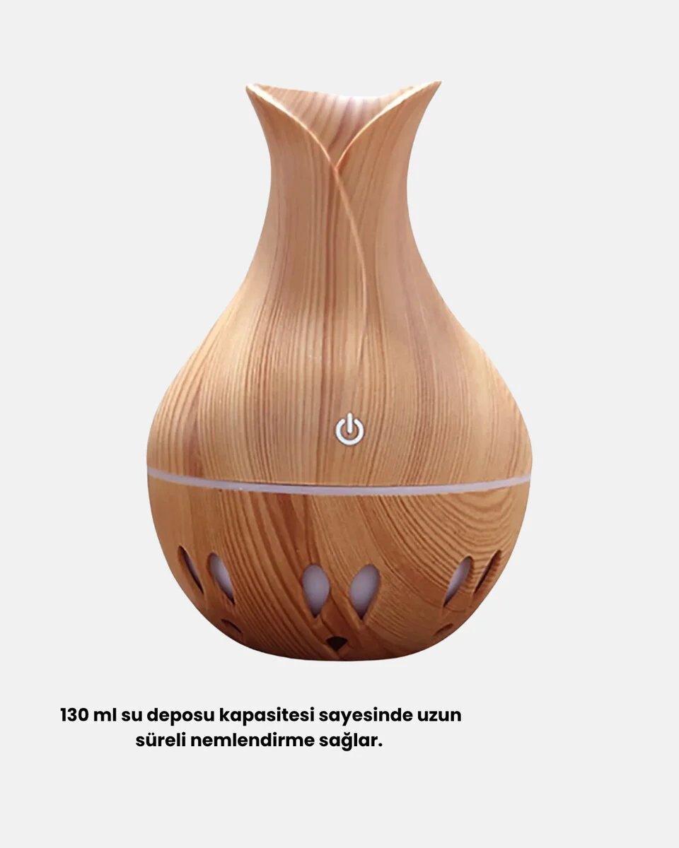 Aromaterapi Difüzör Ahşap Desenli ve Ultrasonik Nemlendirici LED Işıklı - Ev İçin Nemlendirici ve Dekoratif Parfüm Dağıtıcı