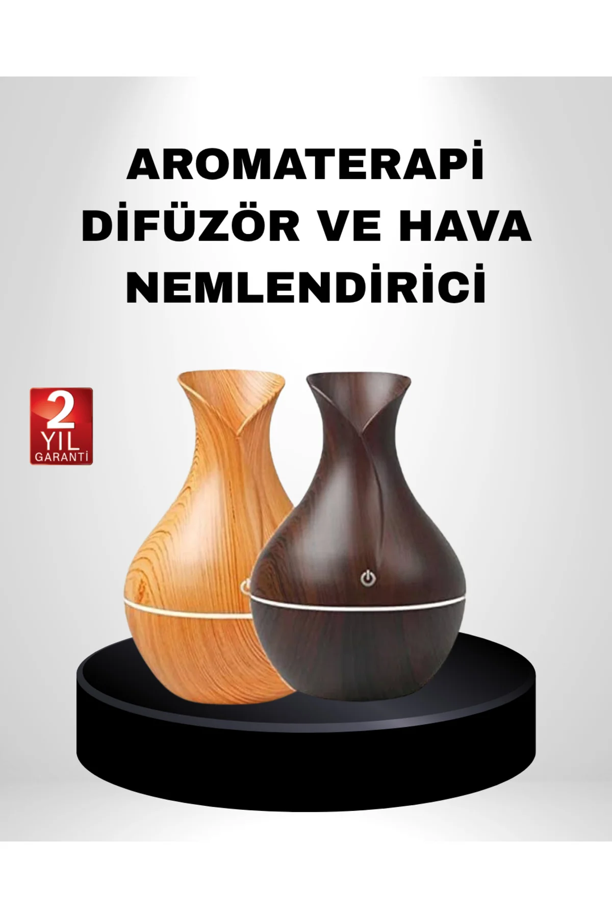Aromaterapi Difüzör Ahşap Desenli ve Ultrasonik Nemlendirici LED Işıklı
