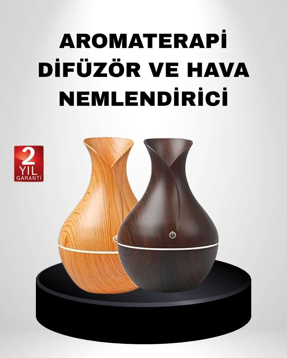 Aromaterapi Difüzör Ahşap Desenli ve Ultrasonik Nemlendirici LED Işıklı - Ev İçin Nemlendirici ve Dekoratif Parfüm Dağıtıcı