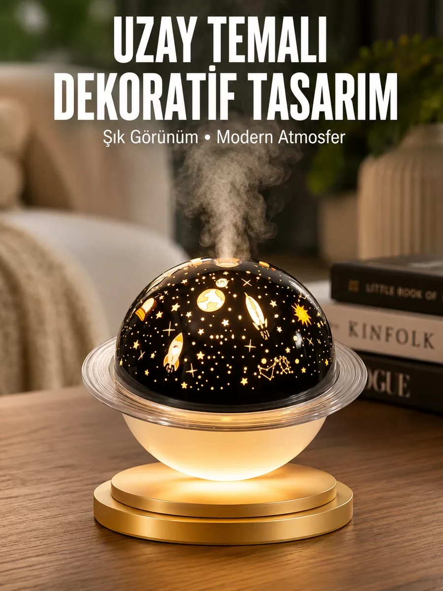 Aromaterapi Hava Nemlendirici Gece Lambası Satürn Model ve Oda Kokusu