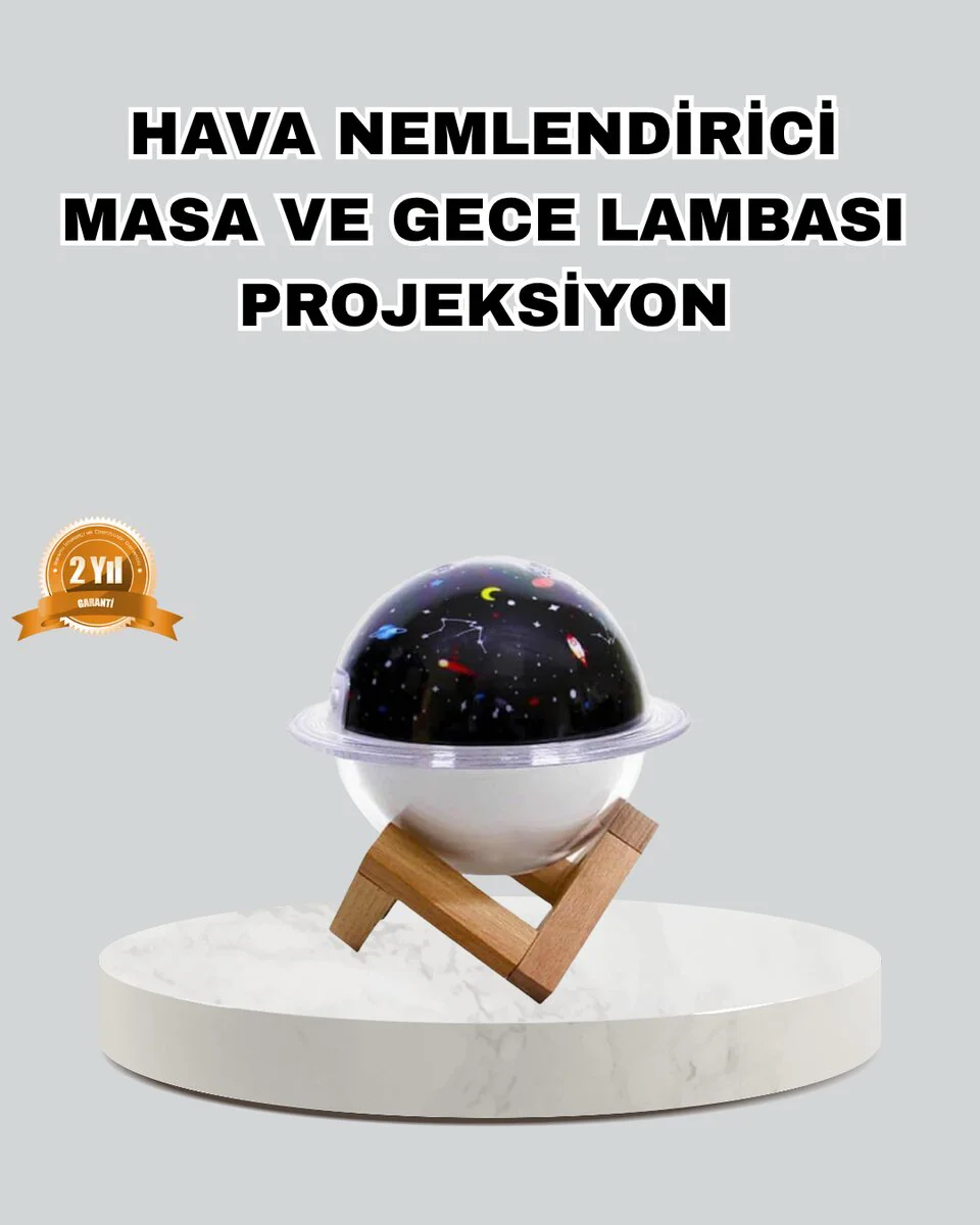 Aromaterapili USB Hava Nemlendirici – Projeksiyonlu Sessiz Gece Lambası ve Şık Tasarım