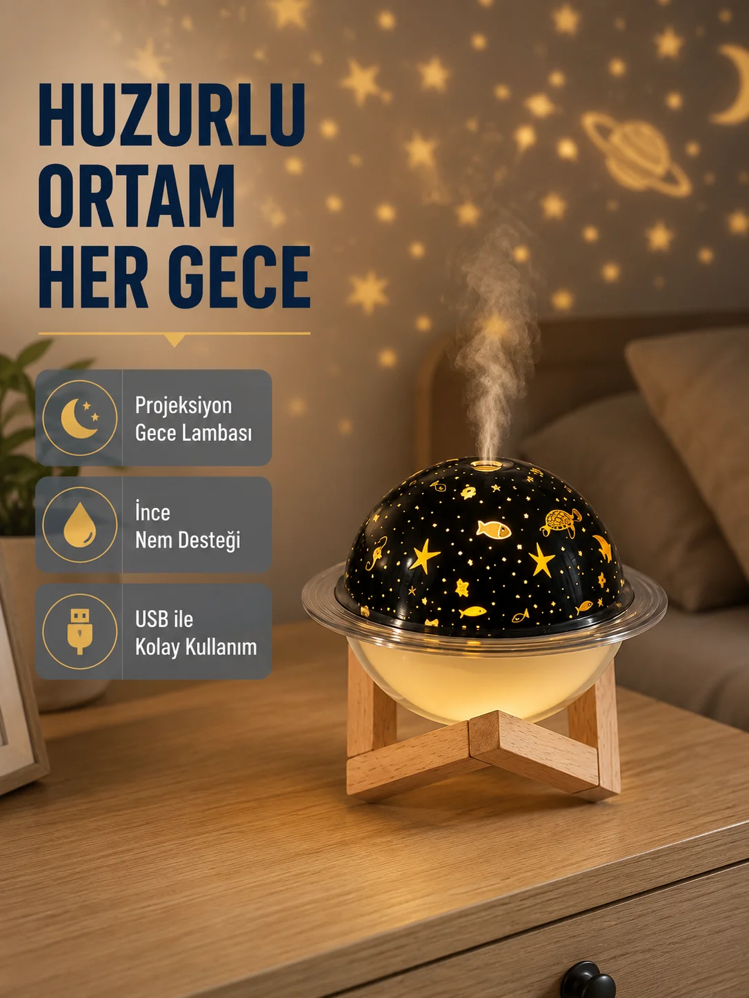 Aromaterapili USB Hava Nemlendirici – Projeksiyon Işıklı, Sessiz ve Şık Tasarım Aromaterapili USB Hava Nemlendirici – Projeksiyon Işıklı, Sessiz ve Şık Tasarım