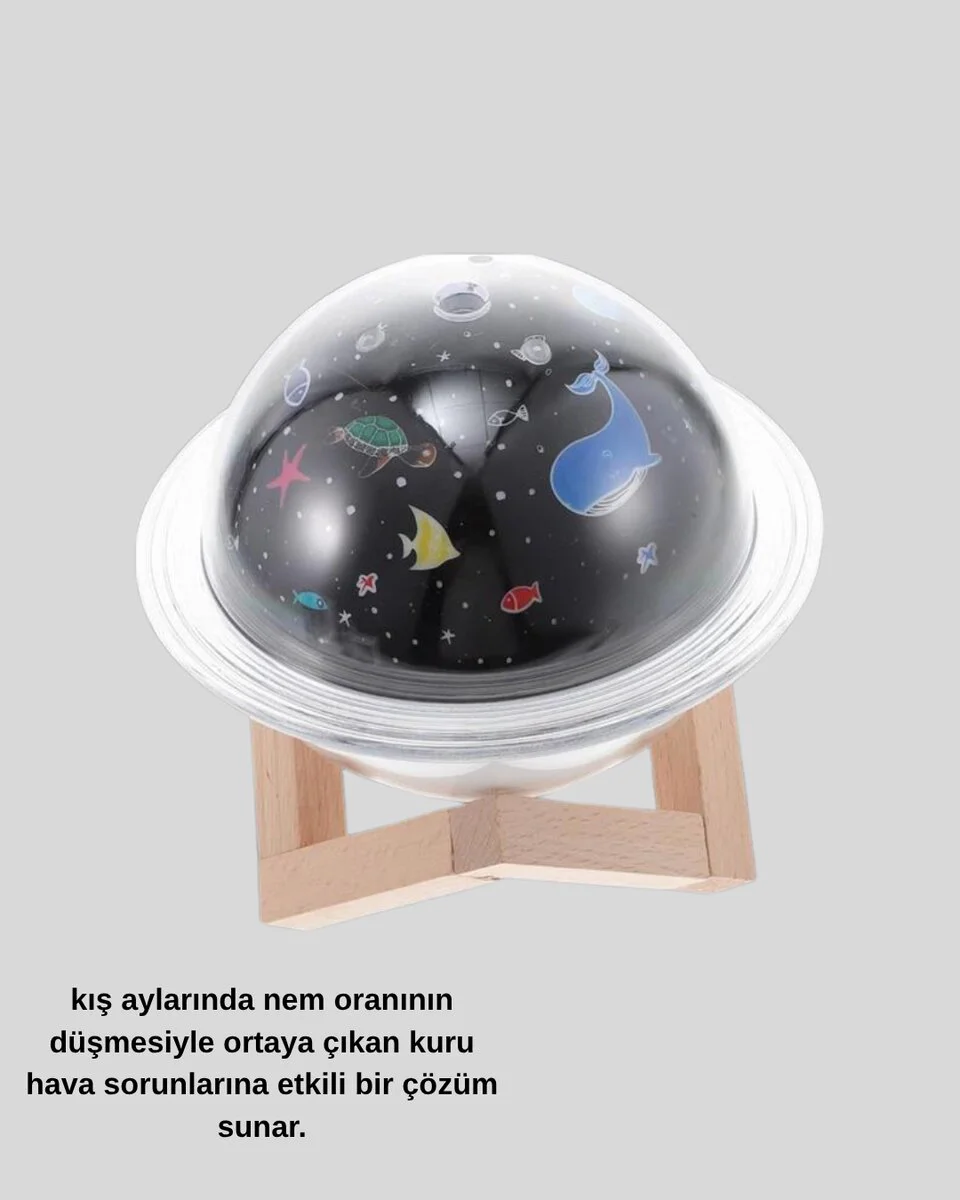 Aromaterapili USB Hava Nemlendirici – Projeksiyonlu Sessiz Gece Lambası ve Şık Tasarım