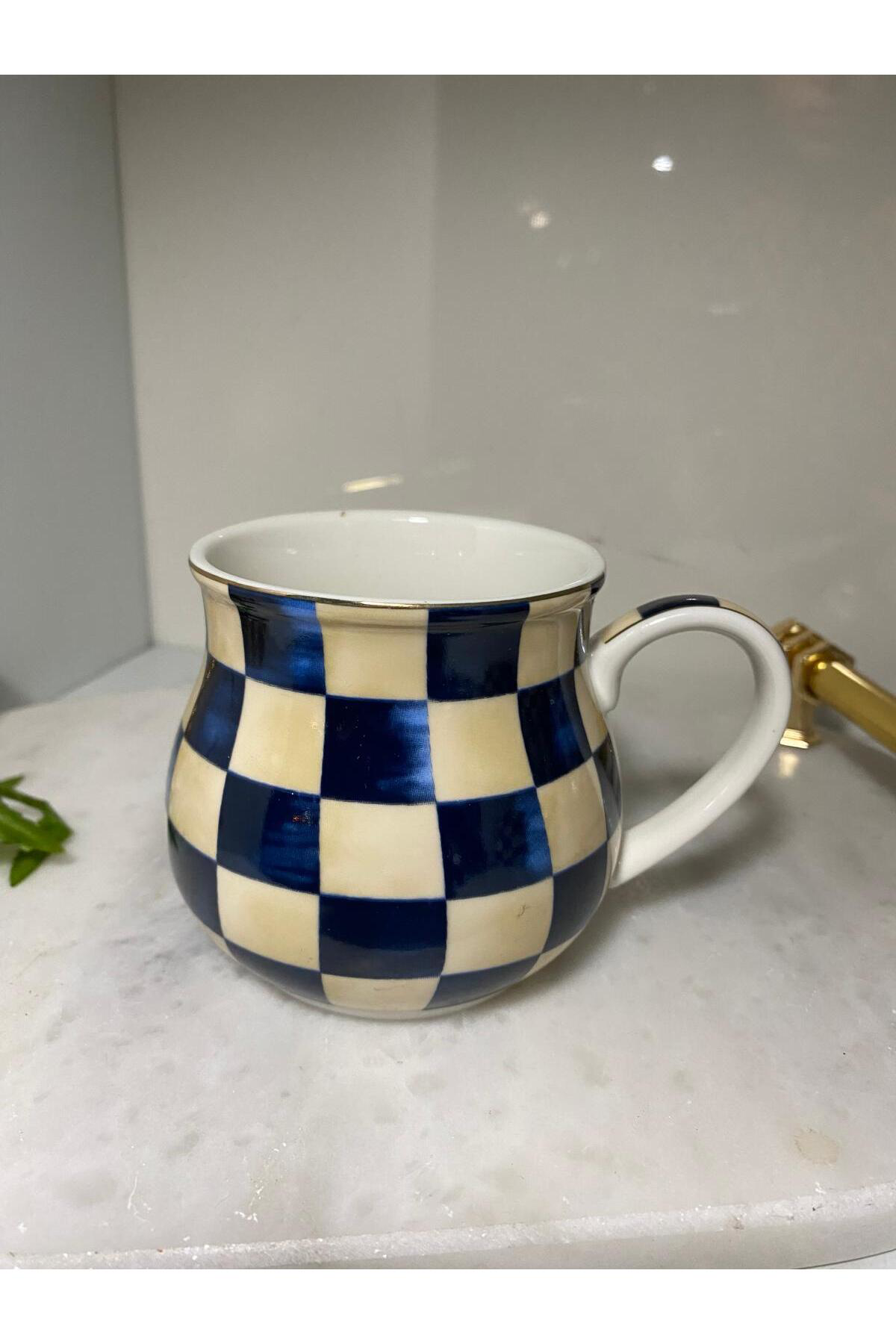 Elif Aksesuar Arov Damalı Desen Ayran Kupa Bardağı Tekli