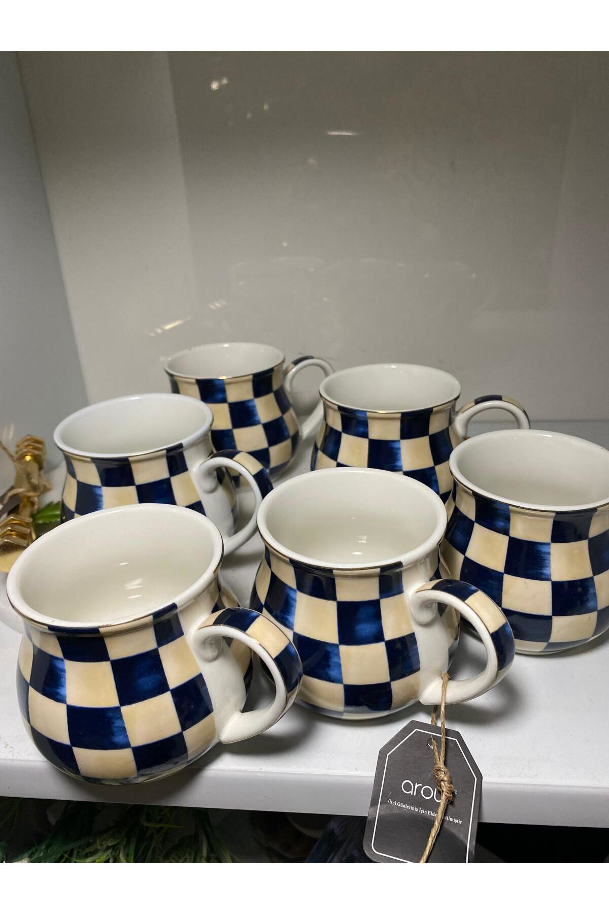 Elif Aksesuar Arov Damalı Desen Ayran Kupa Bardağı Tekli