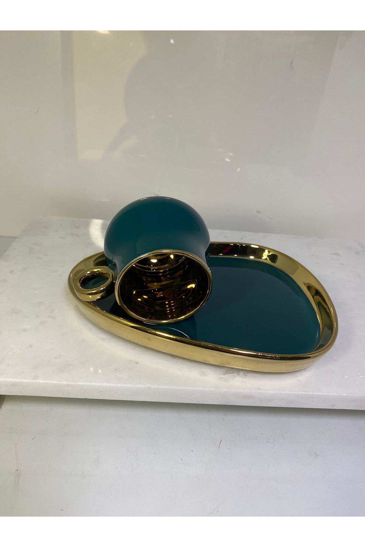 Elif Aksesuar Arov Tekli Yaldızlı Porselen Fincan Yeşil